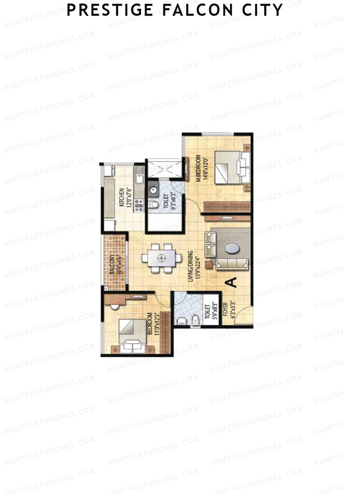 Prestige Falcon City Tower 26 Unit 3 (Type A) Floor Plan