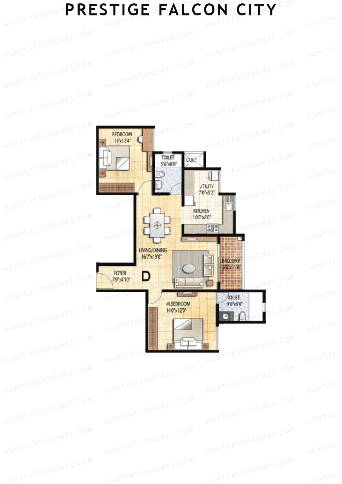 Prestige Falcon City Tower 4 Unit 3 (Type D) Floor Plan