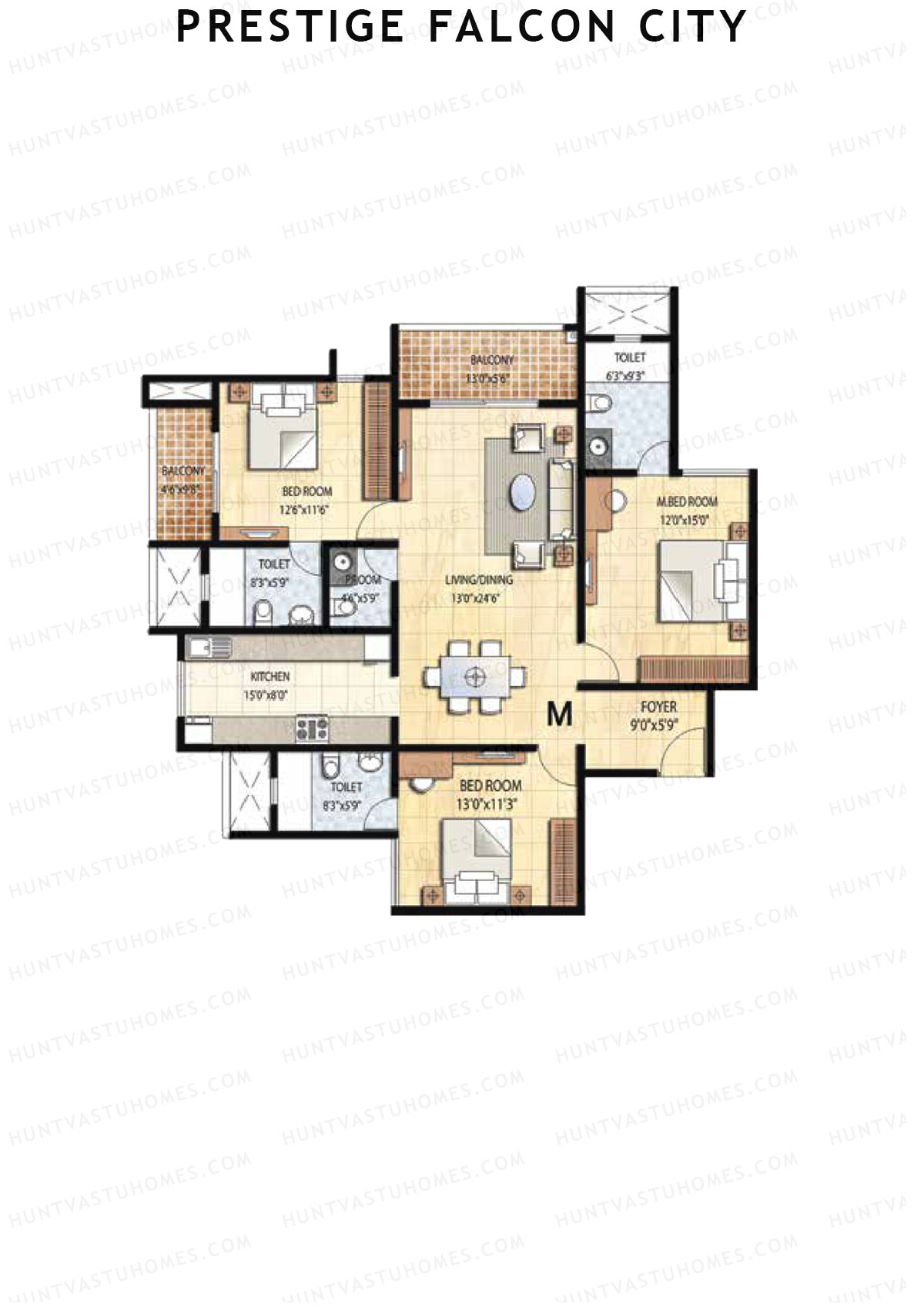 Prestige Falcon City Tower 5 Unit 1 (Type M) Floor Plan