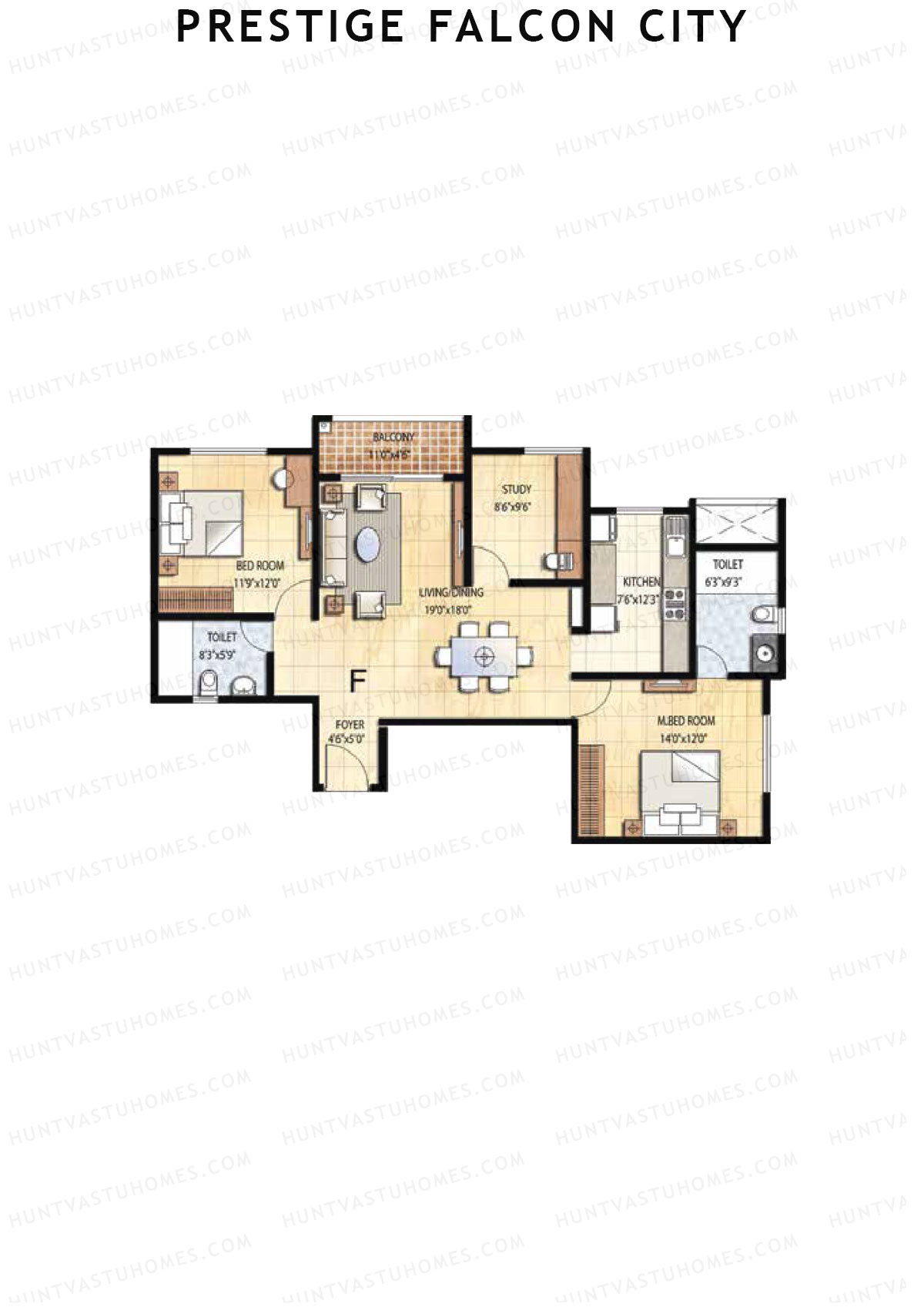 Prestige Falcon City Tower 5 Unit 2 (Type F) Floor Plan