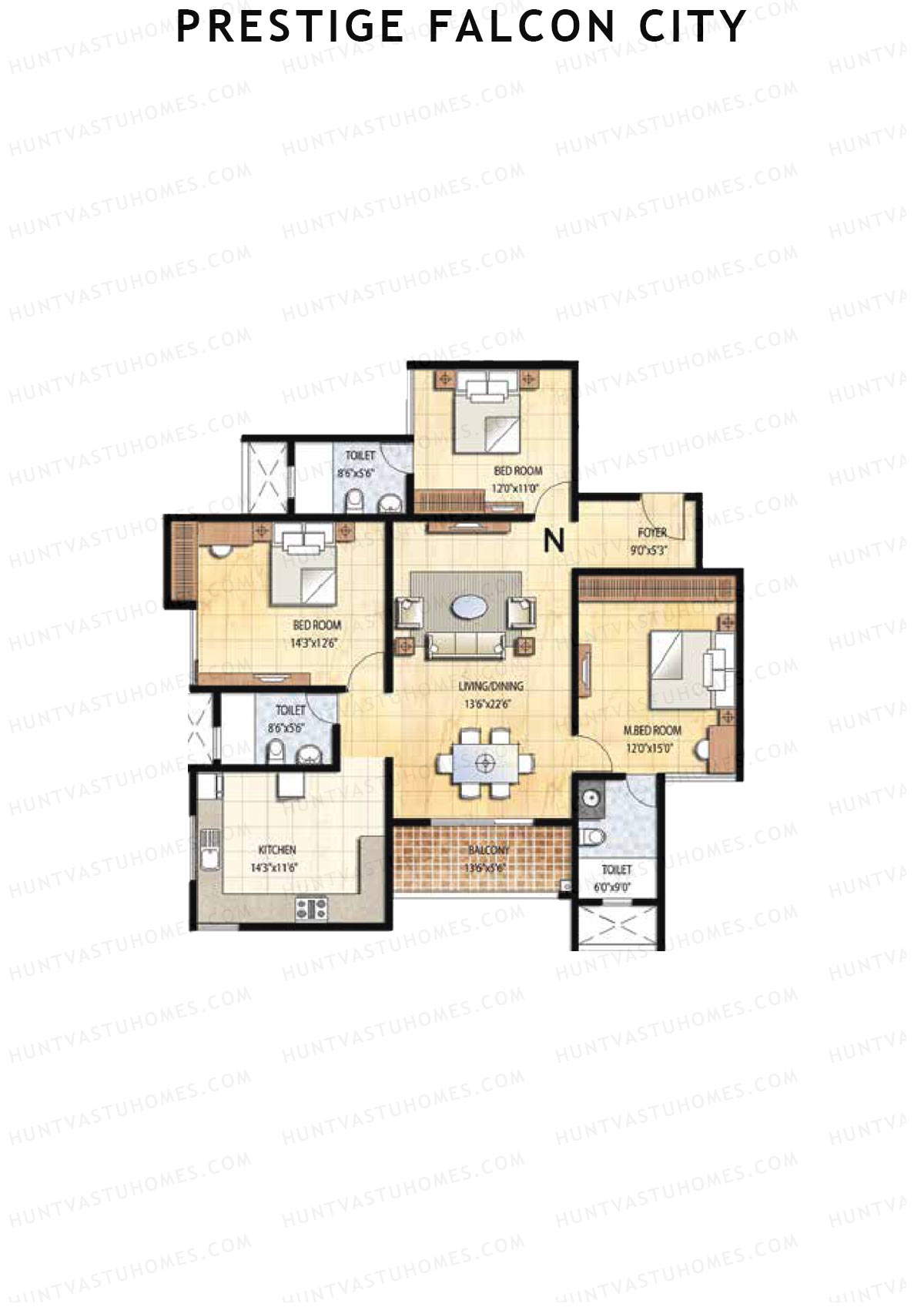 Prestige Falcon City Tower 5 Unit 4 (Type N1) Floor Plan