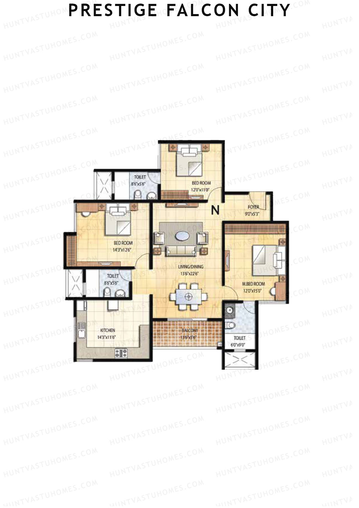 Prestige Falcon City Tower 5 Unit 4 (Type N) Floor Plan
