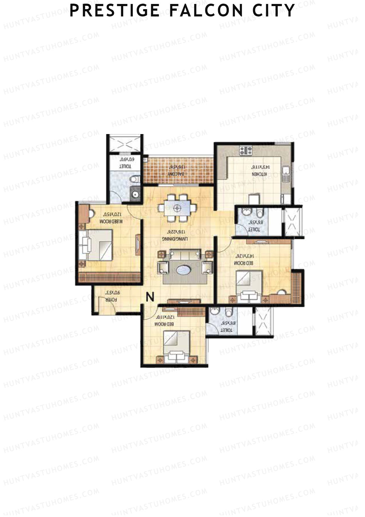 Prestige Falcon City Tower 6 Unit 1 (Type N1) Floor Plan