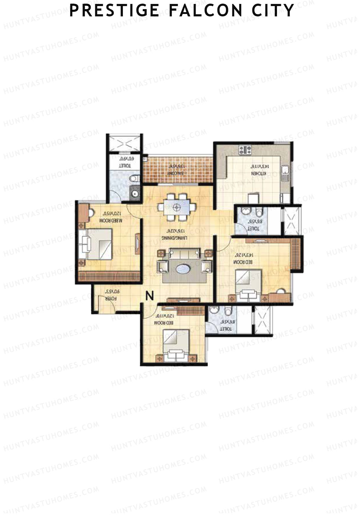 Prestige Falcon City Tower 6 Unit 1 (Type N) Floor Plan
