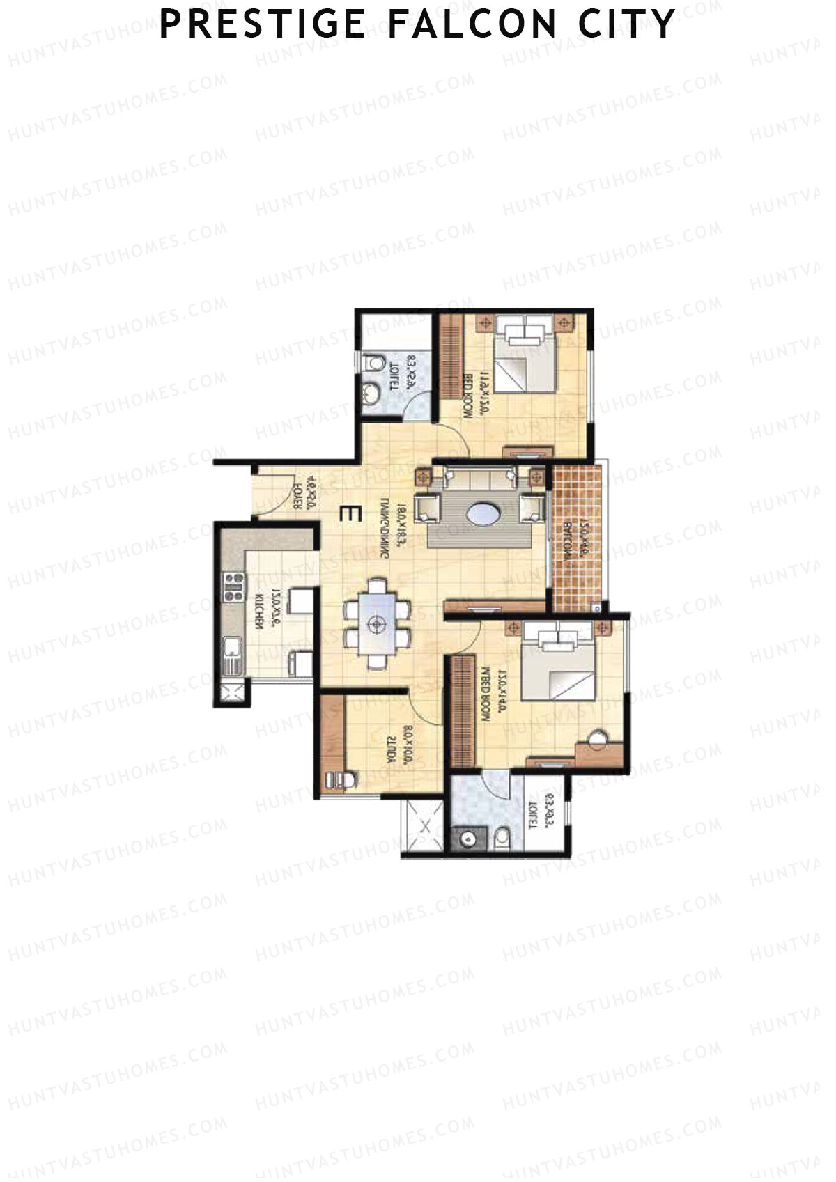 Prestige Falcon City Tower 6 Unit 2 (Type E) Floor Plan