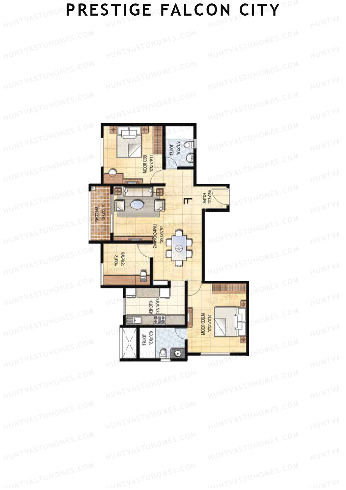 Prestige Falcon City Tower 6 Unit 3 (Type F) Floor Plan