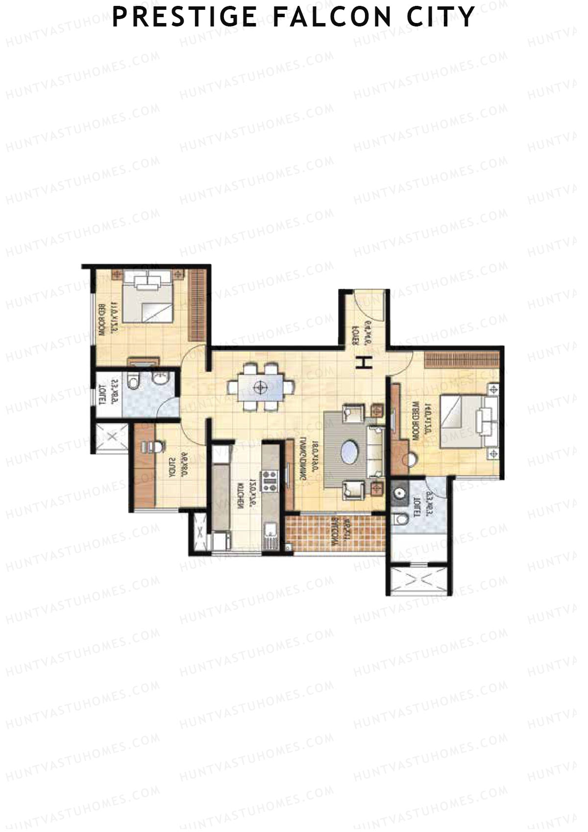 Prestige Falcon City Tower 7 Unit 2 (Type H) Floor Plan