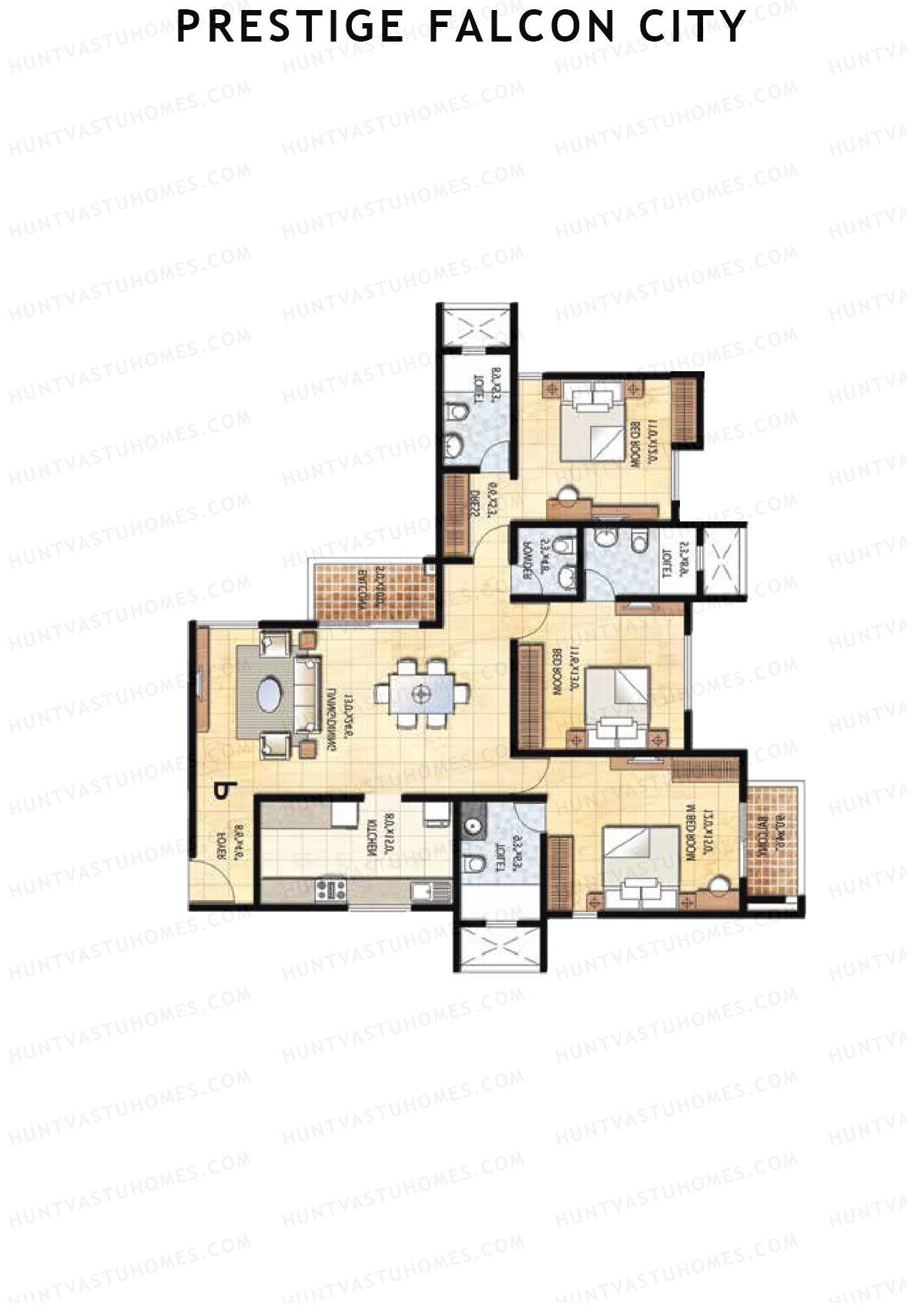 Prestige Falcon City Tower 7 Unit 4 (Type P1) Floor Plan