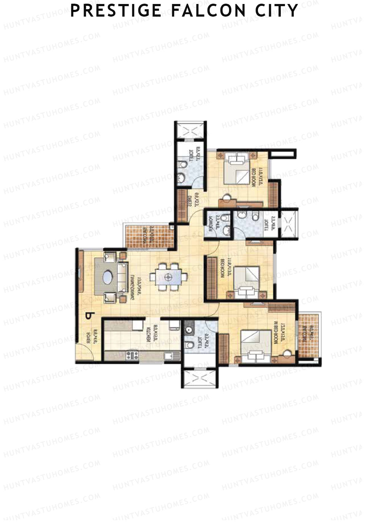 Prestige Falcon City Tower 7 Unit 4 (Type P) Floor Plan