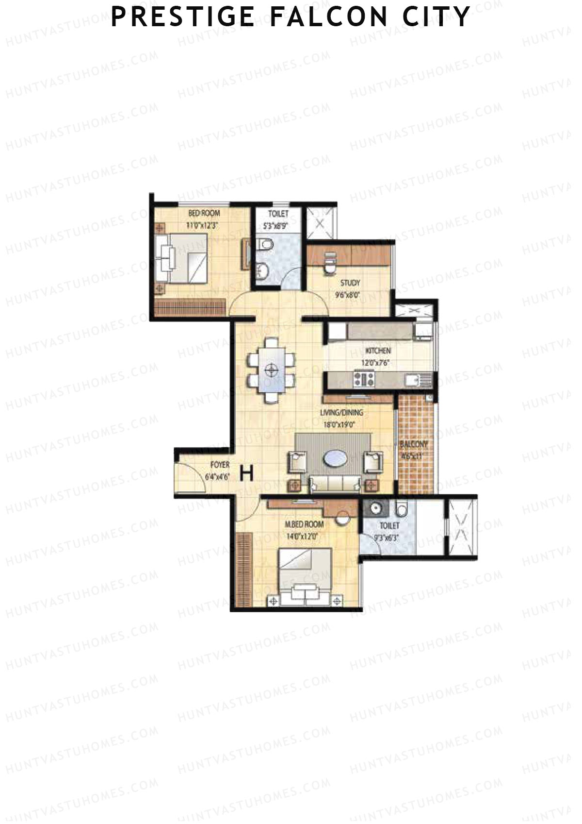 Prestige Falcon City Tower 8 Unit 3 (Type H) Floor Plan
