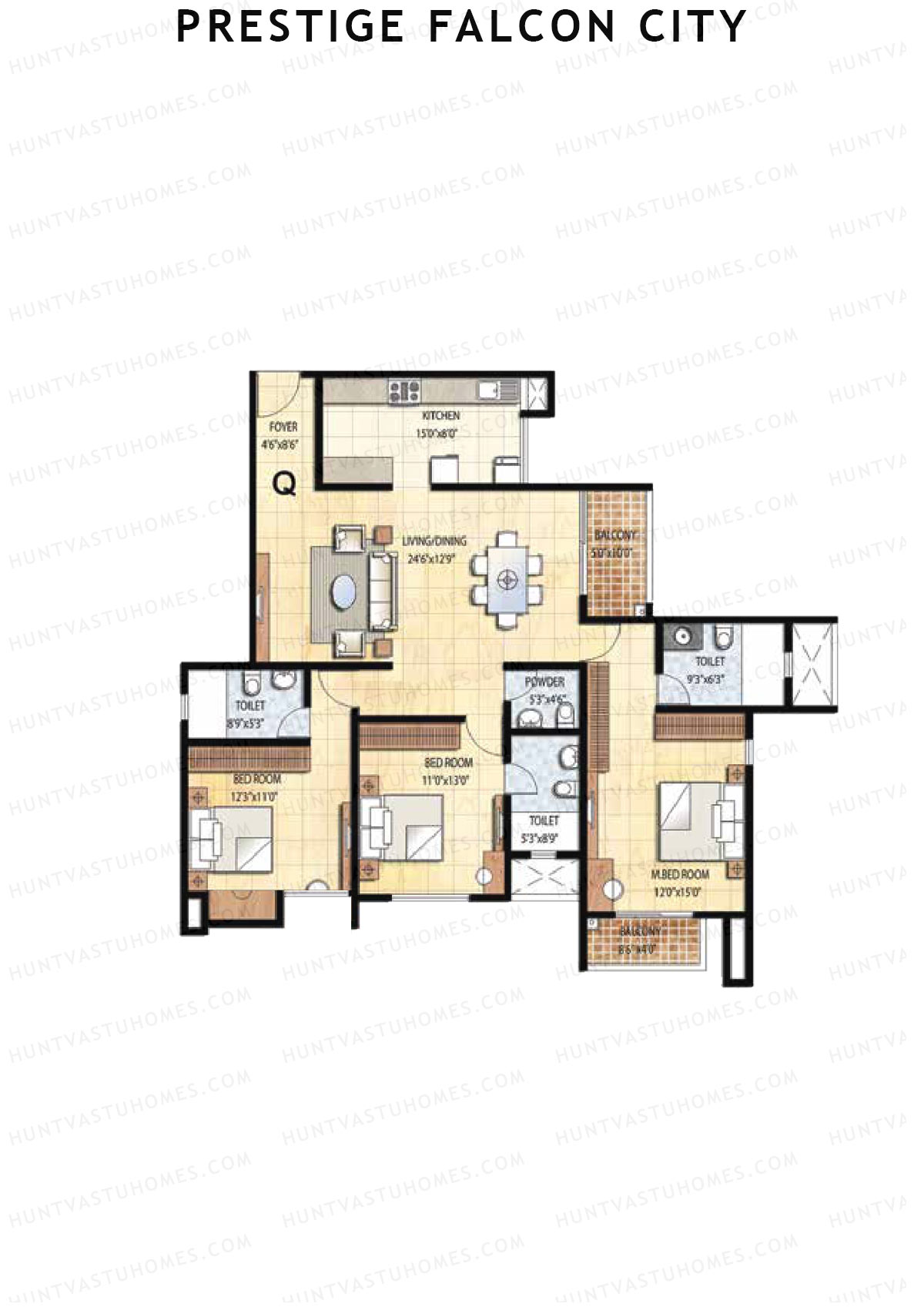 Prestige Falcon City Tower 8 Unit 4 (Type Q1) Floor Plan