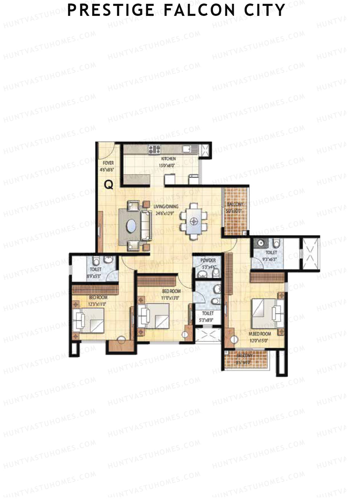 Prestige Falcon City Tower 8 Unit 4 (Type Q) Floor Plan