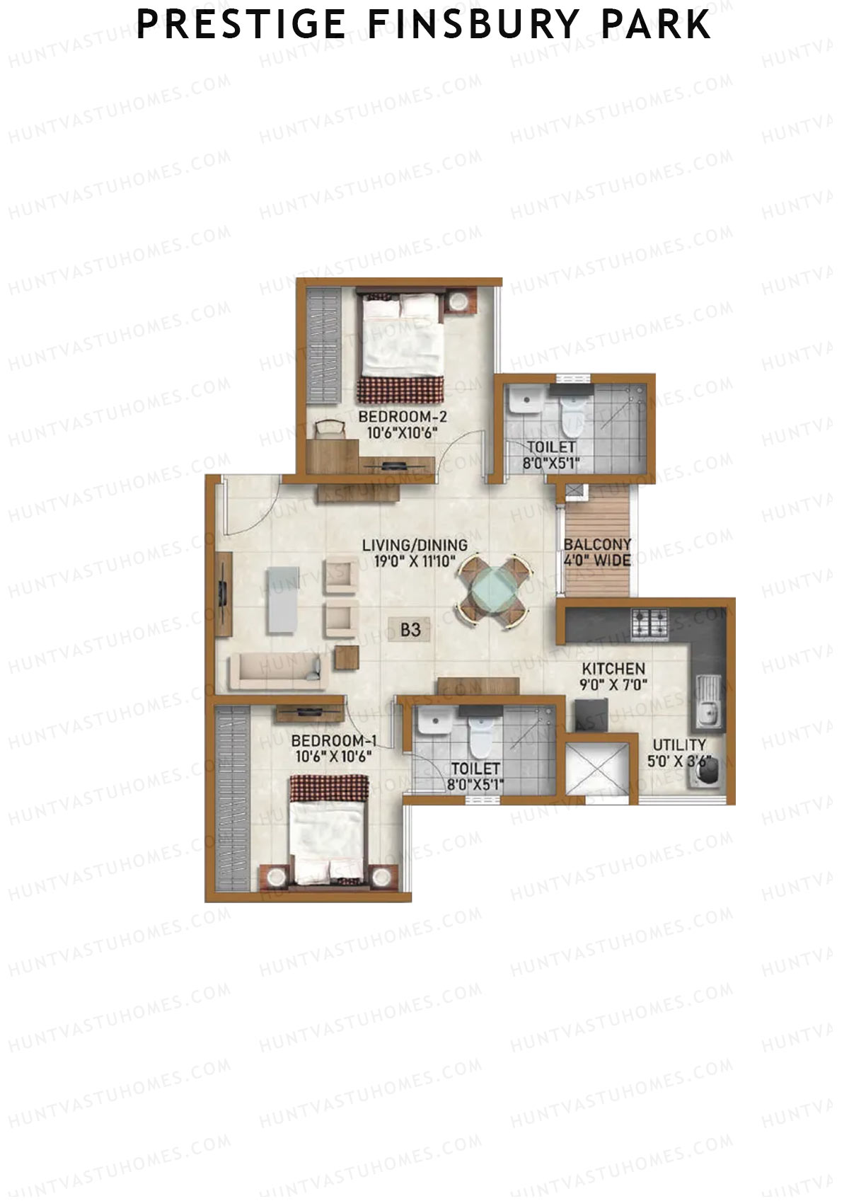 Prestige Finsbury Park Tower 10 Unit 7 (Type B3) Floor Plan