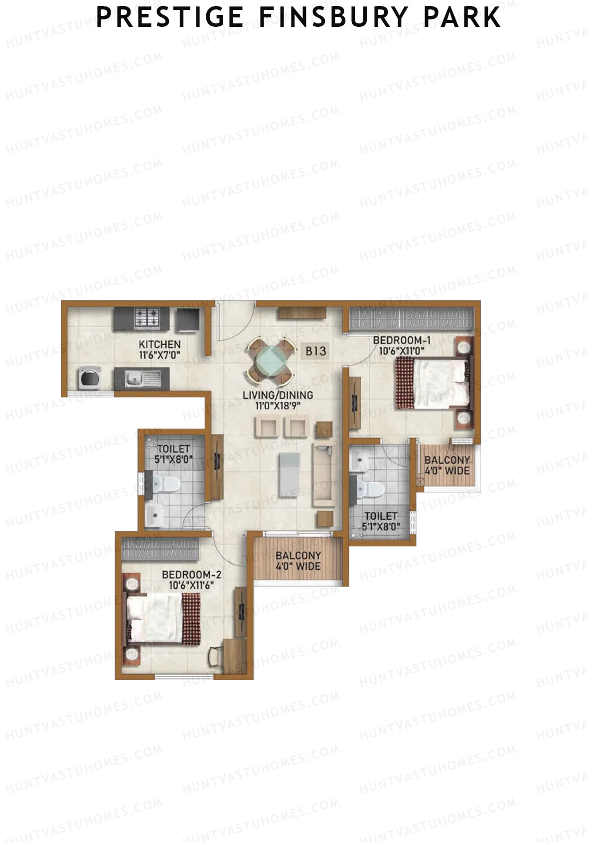 Prestige Finsbury Park Tower 11 Unit 5 (Type B11) Floor Plan