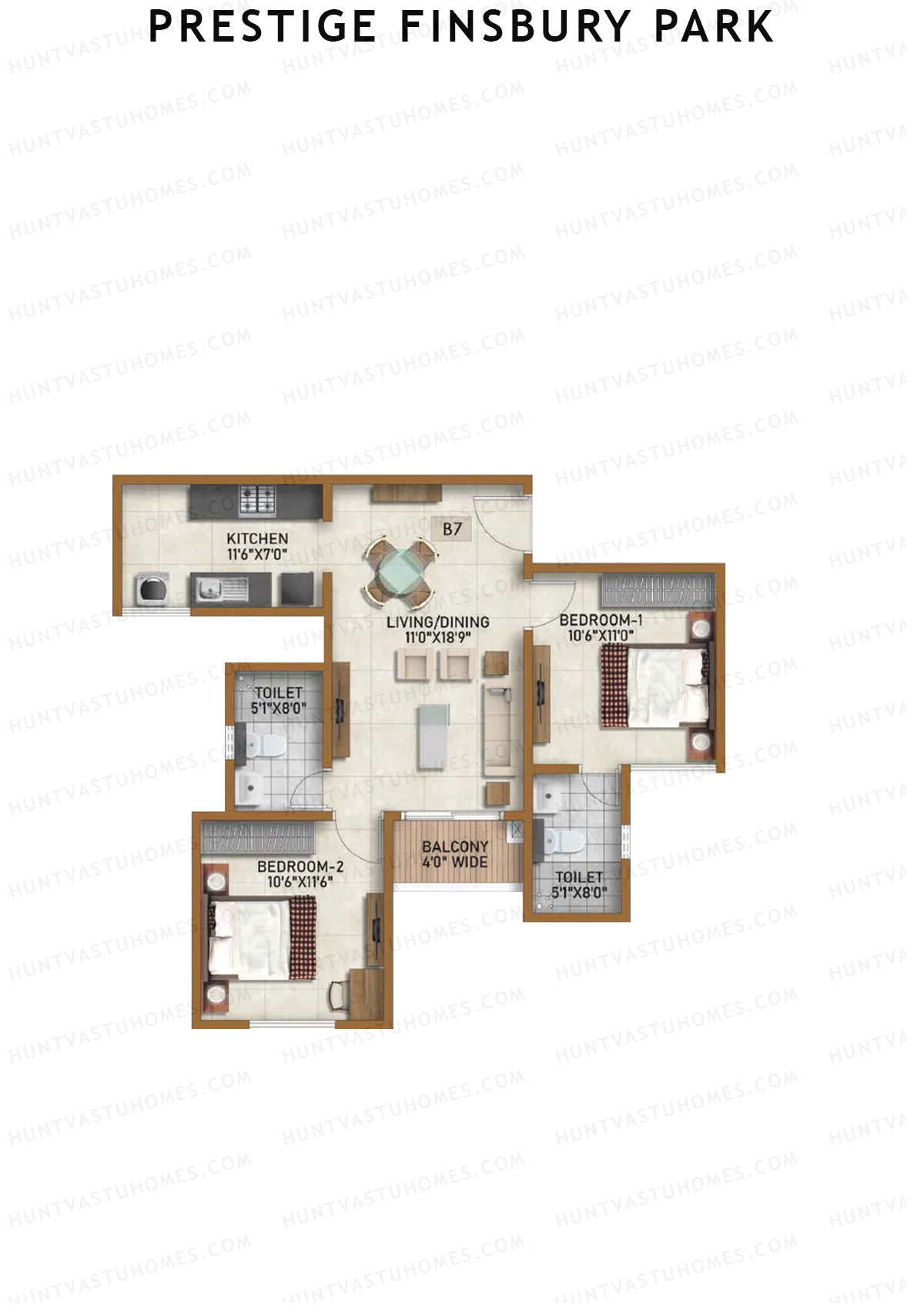 Prestige Finsbury Park Tower 12 Unit 3 (Type B7) Floor Plan