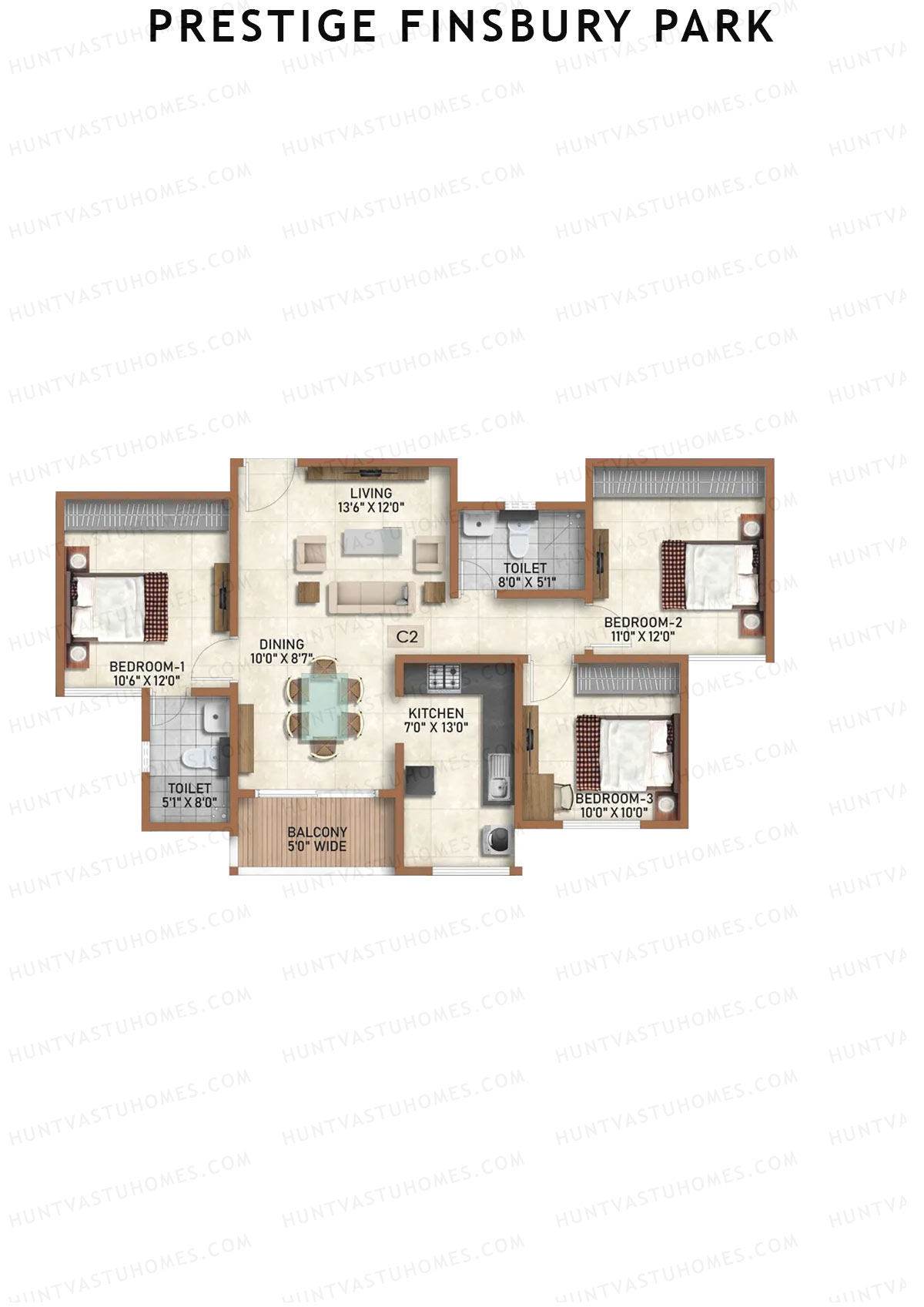 Prestige Finsbury Park Tower 13 Unit 4 (Type C2) Floor Plan