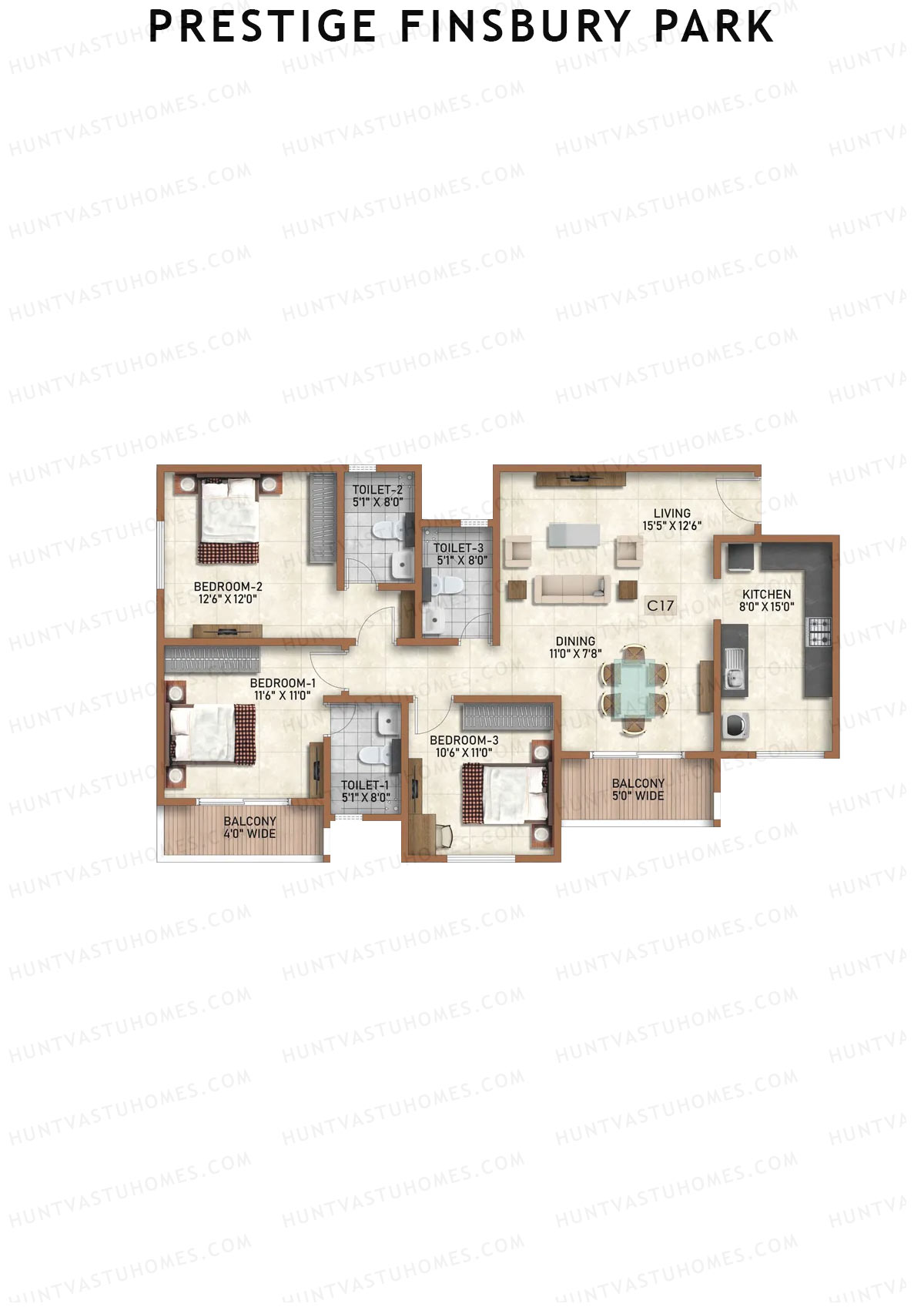 Prestige Finsbury Park Tower 13 Unit 7 (Type C17) Floor Plan