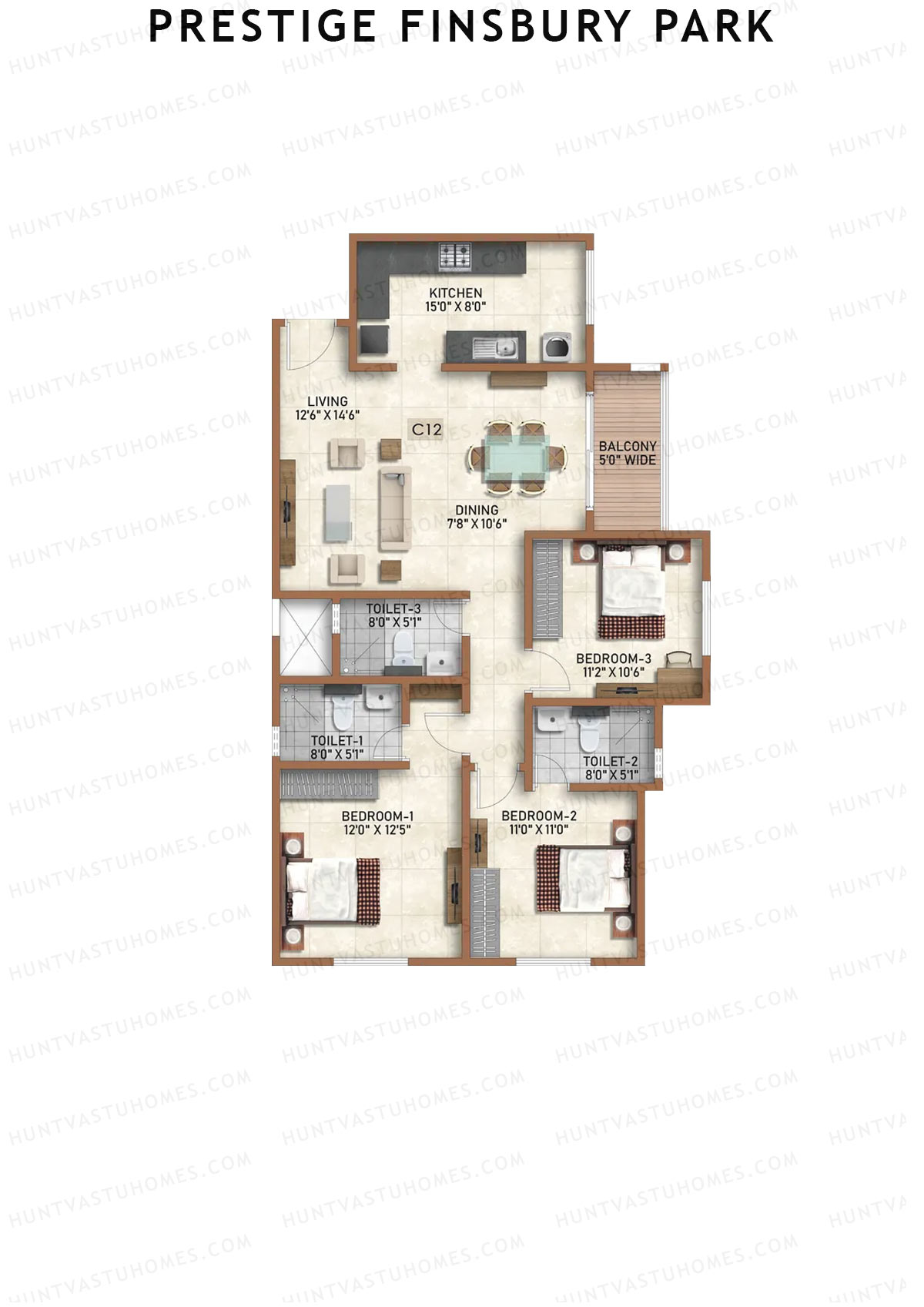 Prestige Finsbury Park Tower 14 Unit 1 (Type C12) Floor Plan