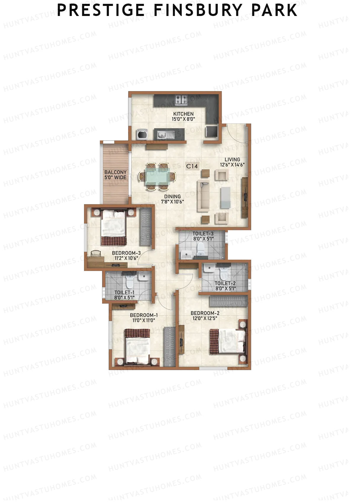 Prestige Finsbury Park Tower 14 Unit 2 (Type C14) Floor Plan