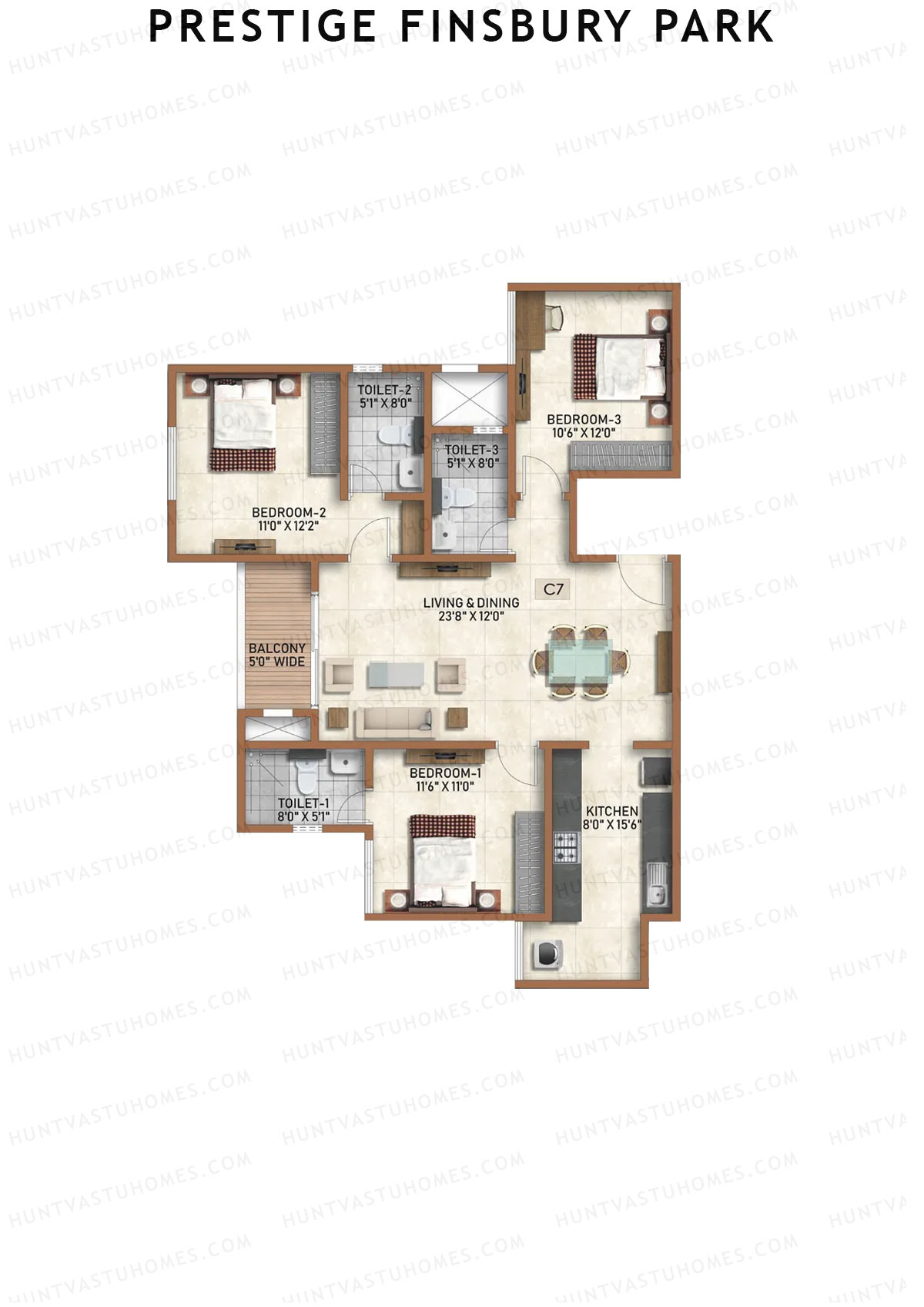Prestige Finsbury Park Tower 14 Unit 3 (Type C7) Floor Plan