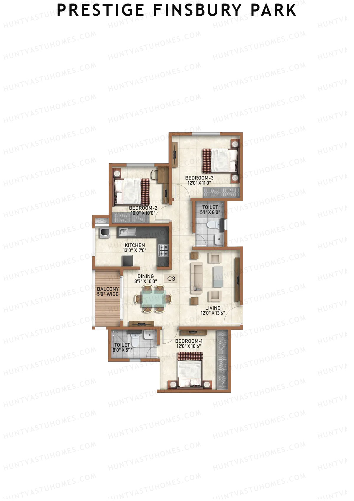 Prestige Finsbury Park Tower 14 Unit 5 (Type C3) Floor Plan