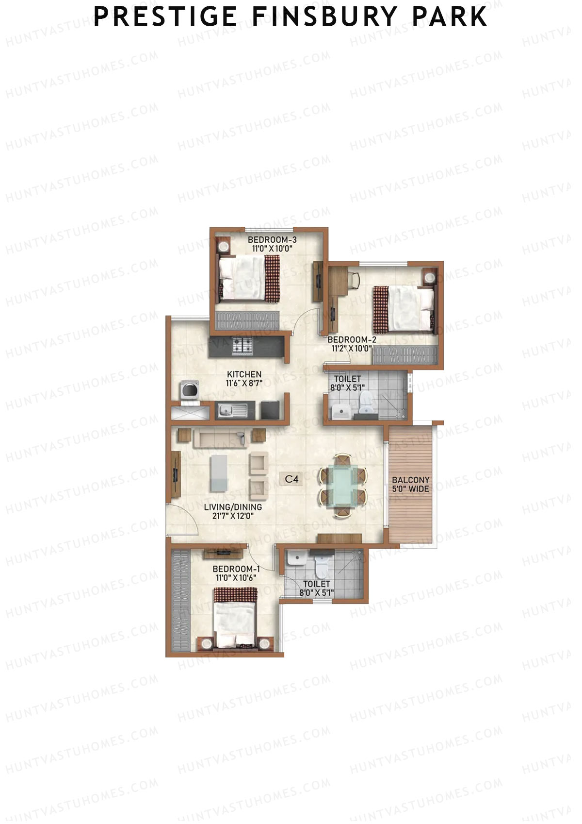 Prestige Finsbury Park Tower 14 Unit 6 (Type C4) Floor Plan