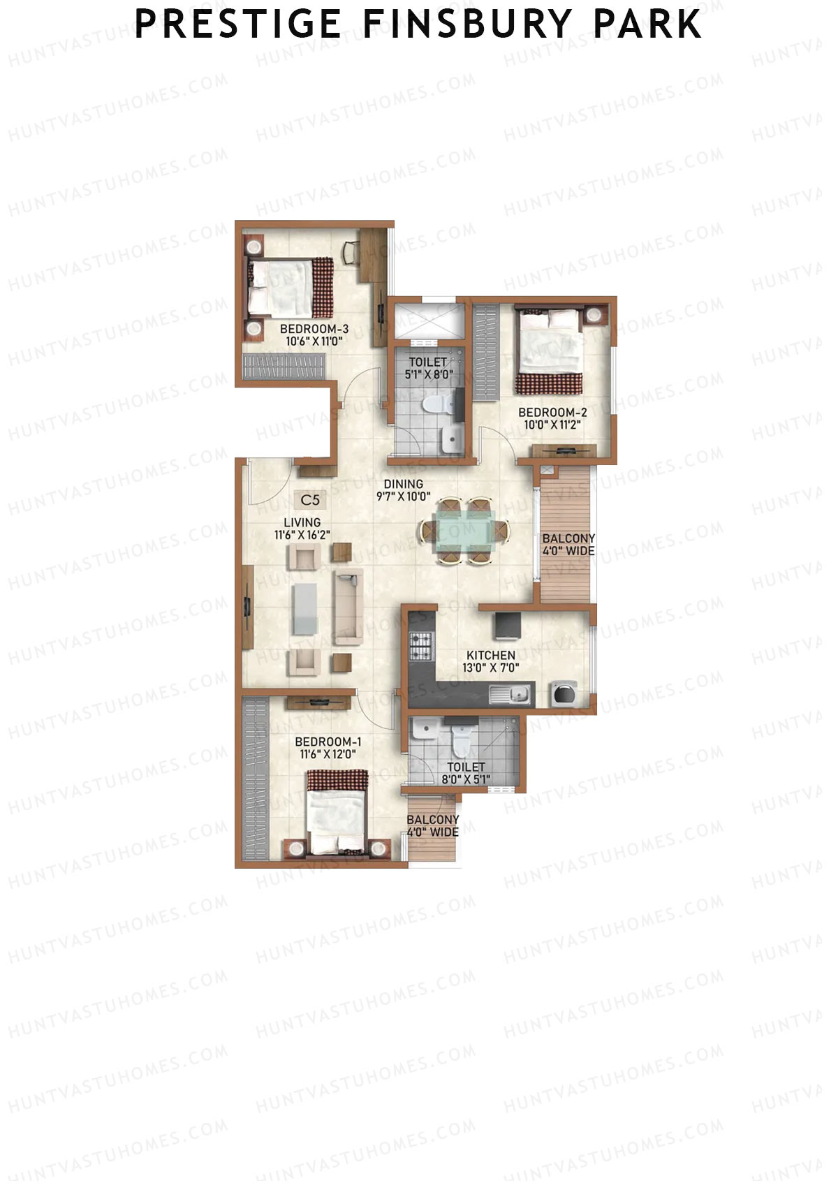 Prestige Finsbury Park Tower 14 Unit 7 (Type C5) Floor Plan