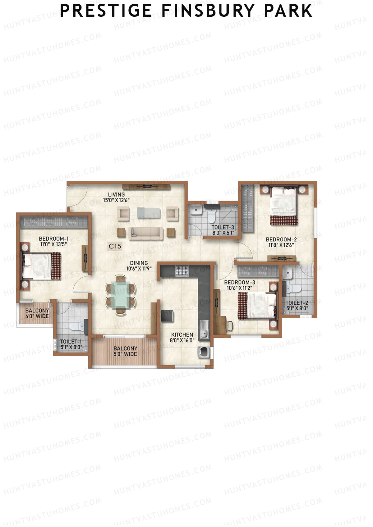 Prestige Finsbury Park Tower 16 Unit 6 (Type C15) Floor Plan