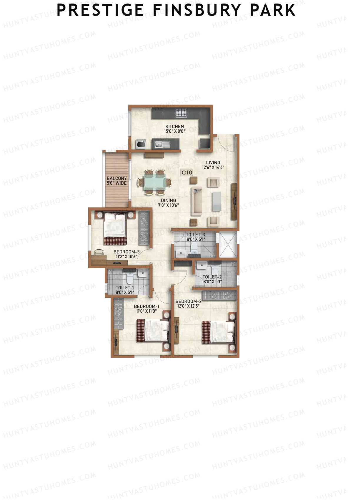Prestige Finsbury Park Tower 17 Unit 8 (Type C10) Floor Plan