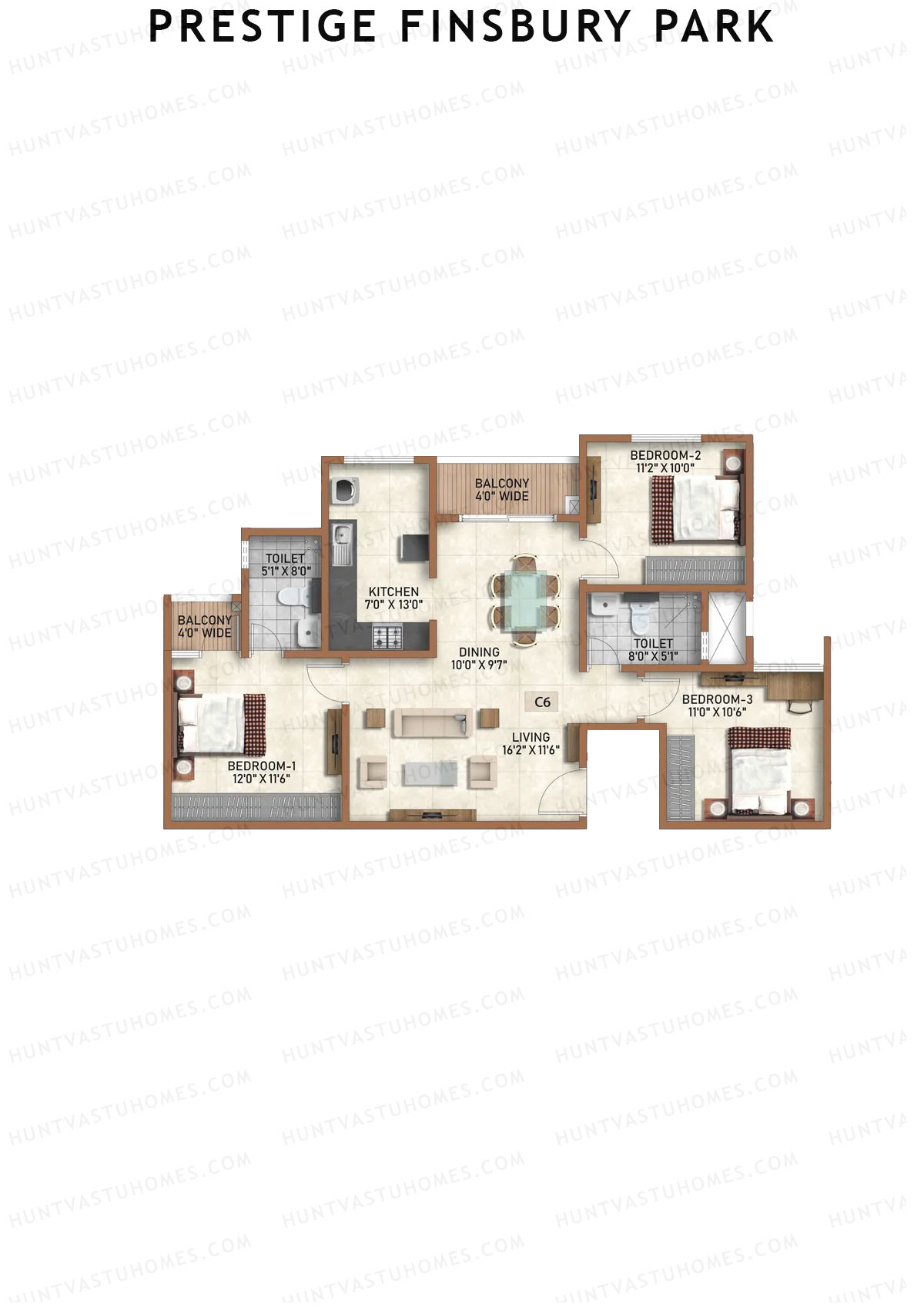 Prestige Finsbury Park Tower 18 Unit 1 (Type C6) Floor Plan