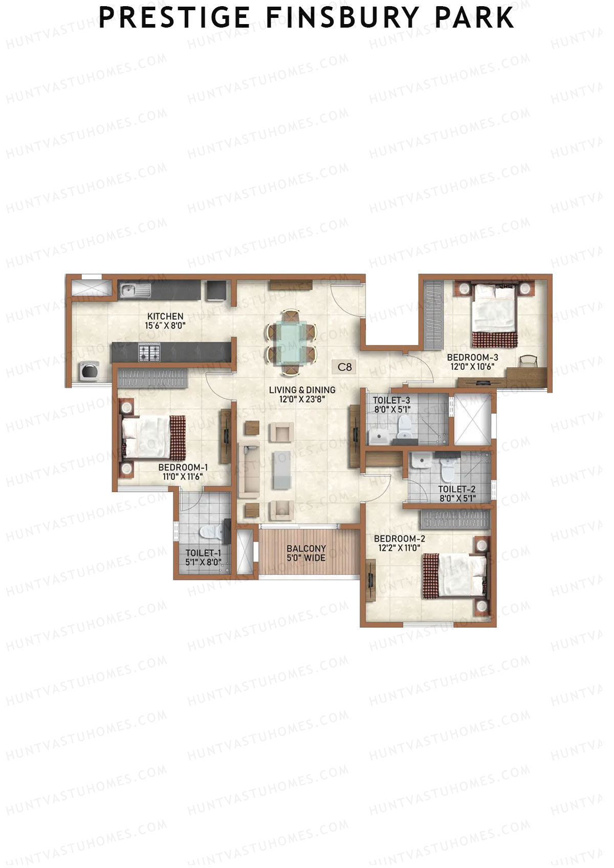 Prestige Finsbury Park Tower 18 Unit 6 (Type C8) Floor Plan