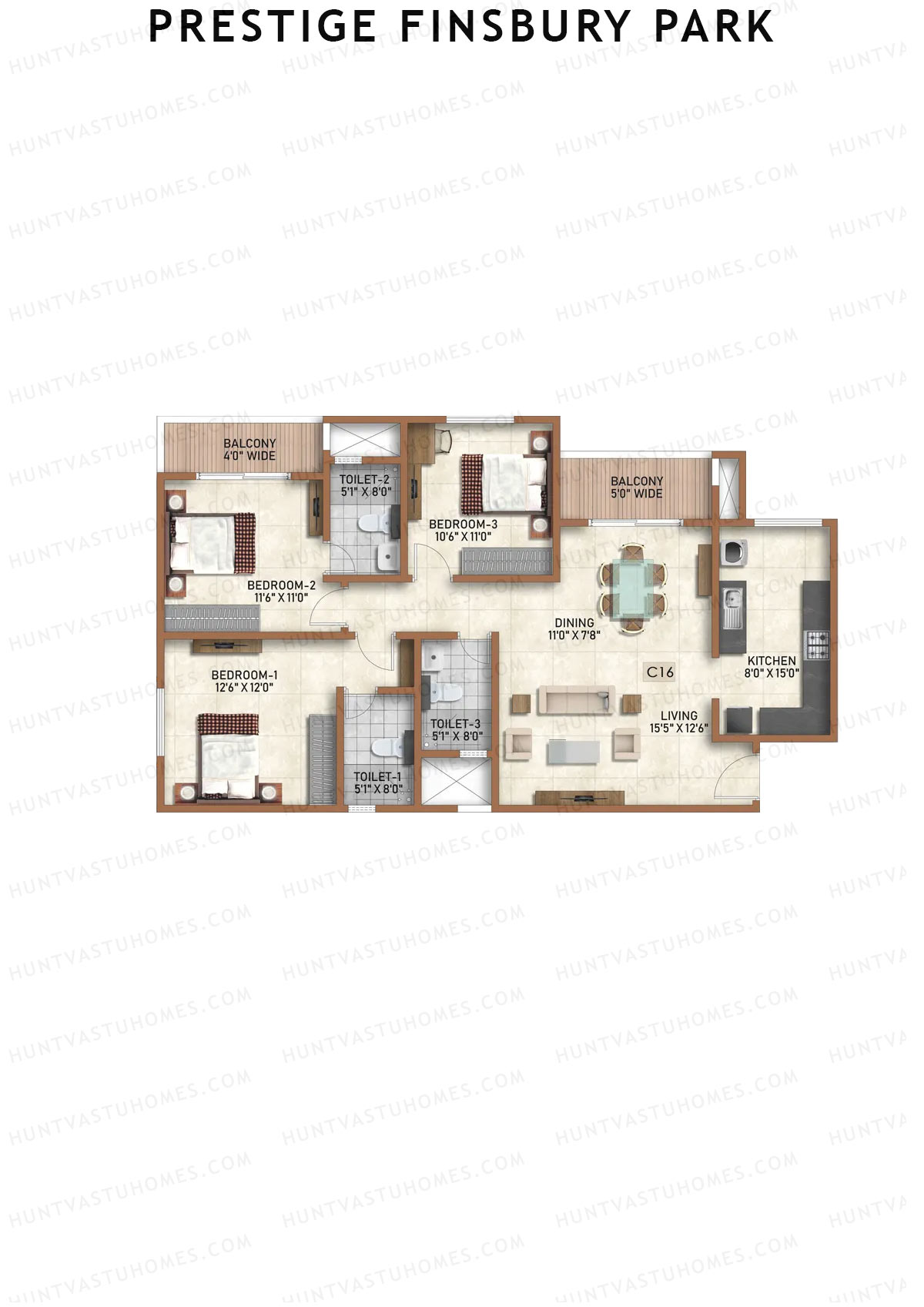 Prestige Finsbury Park Tower 18 Unit 8 (Type C16) Floor Plan