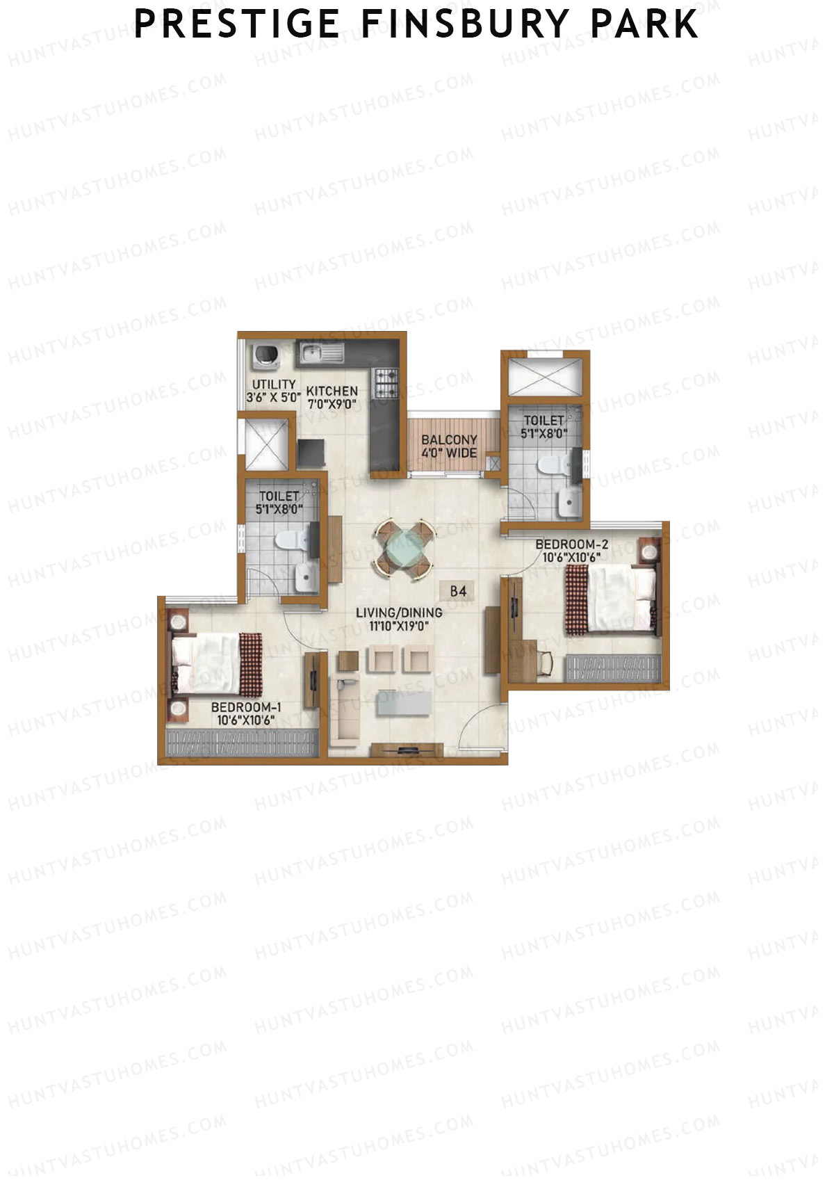 Prestige Finsbury Park Tower 1 Unit 4 (Type B4) Floor Plan