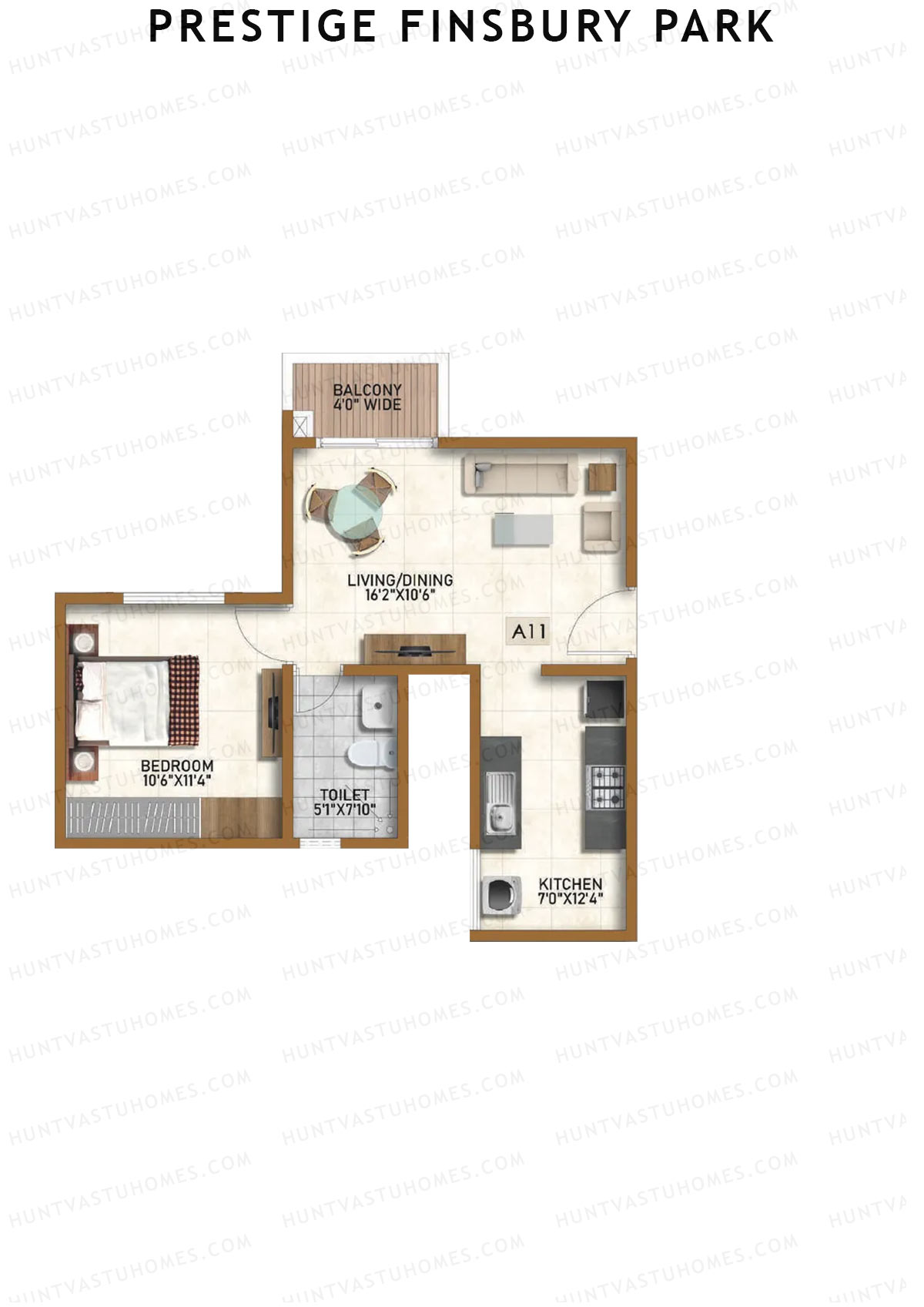 Prestige Finsbury Park Tower 2 Unit 3 (Type A11) Floor Plan