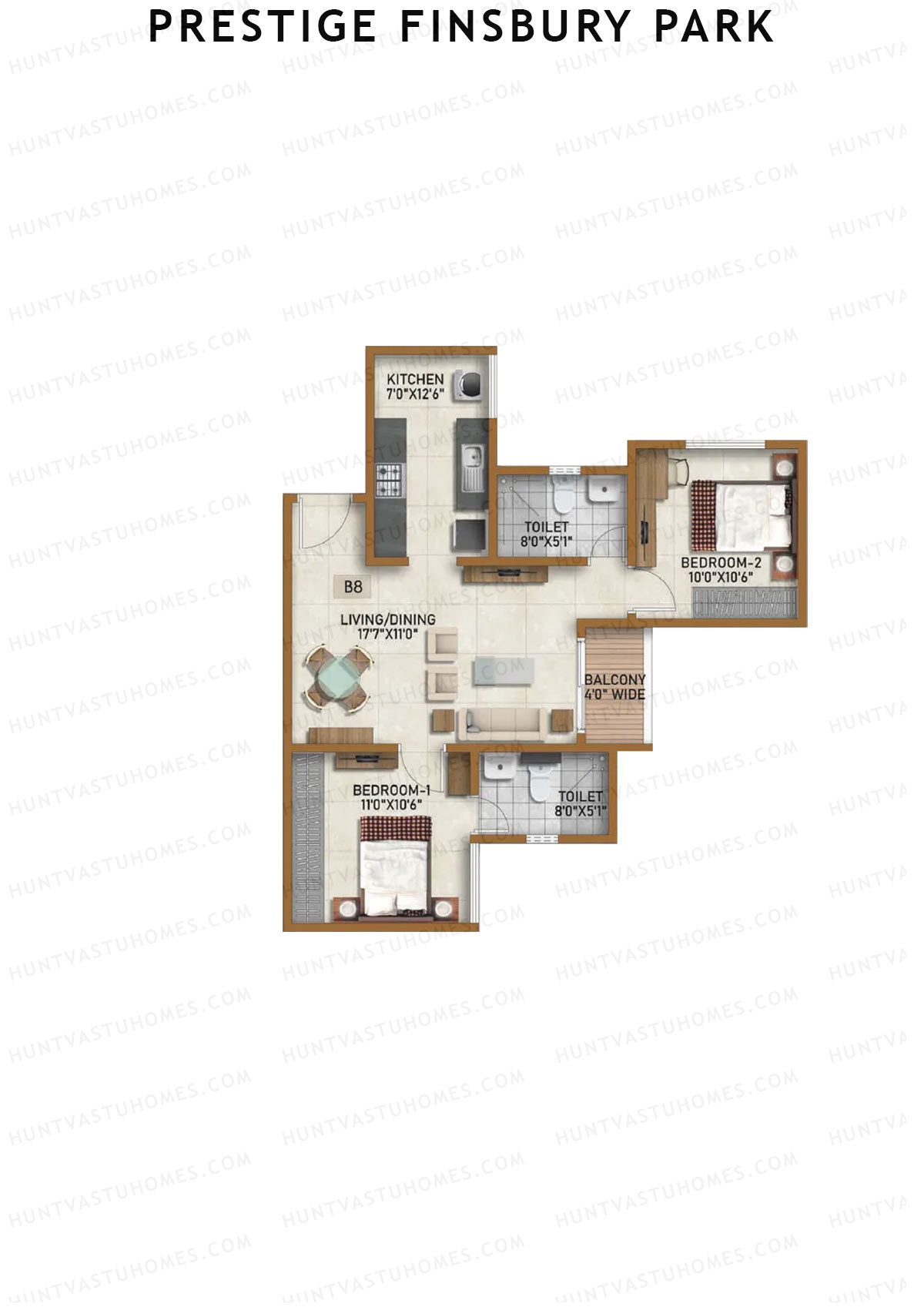 Prestige Finsbury Park Tower 5 Unit 1 (Type B8) Floor Plan