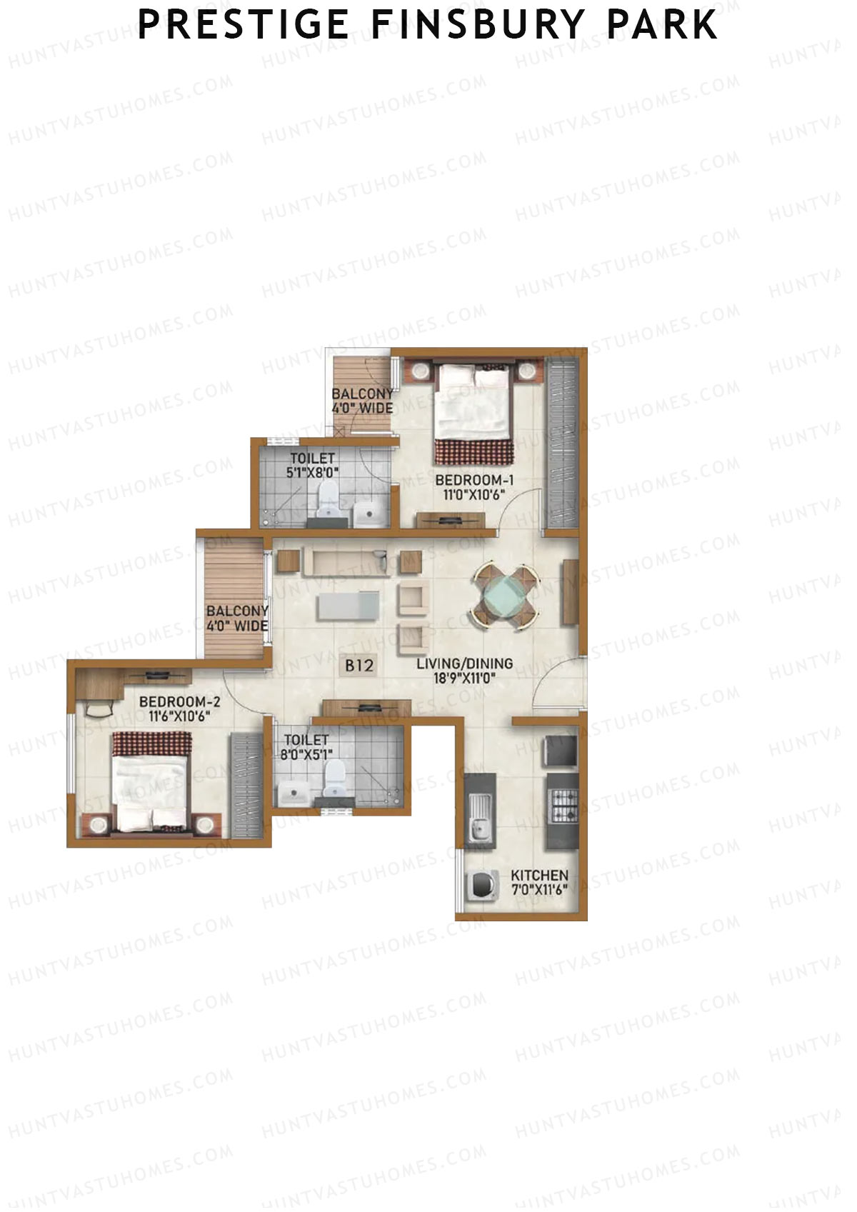 Prestige Finsbury Park Tower 5 Unit 5 (Type B12) Floor Plan