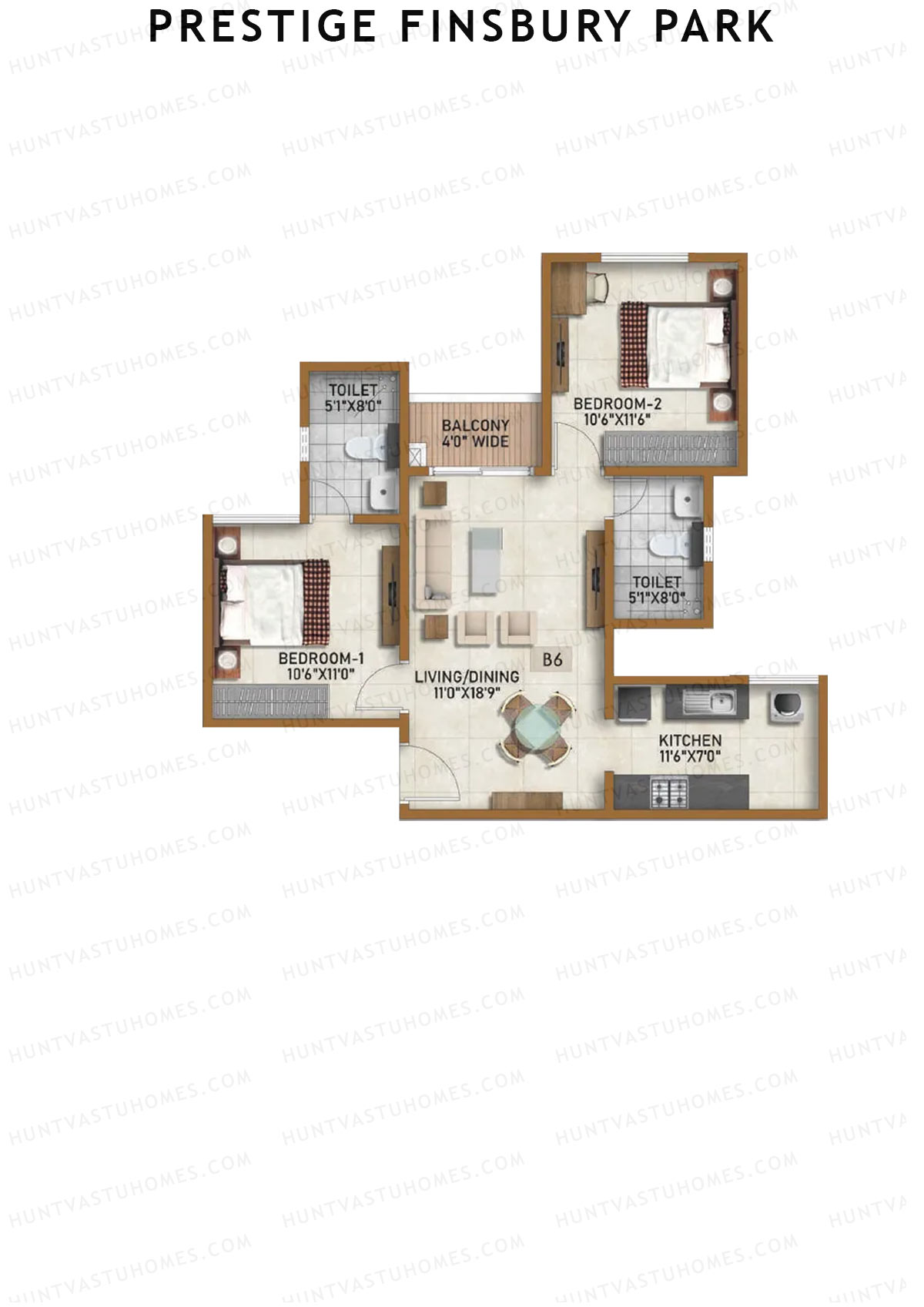 Prestige Finsbury Park Tower 7 Unit 7 (Type B6) Floor Plan