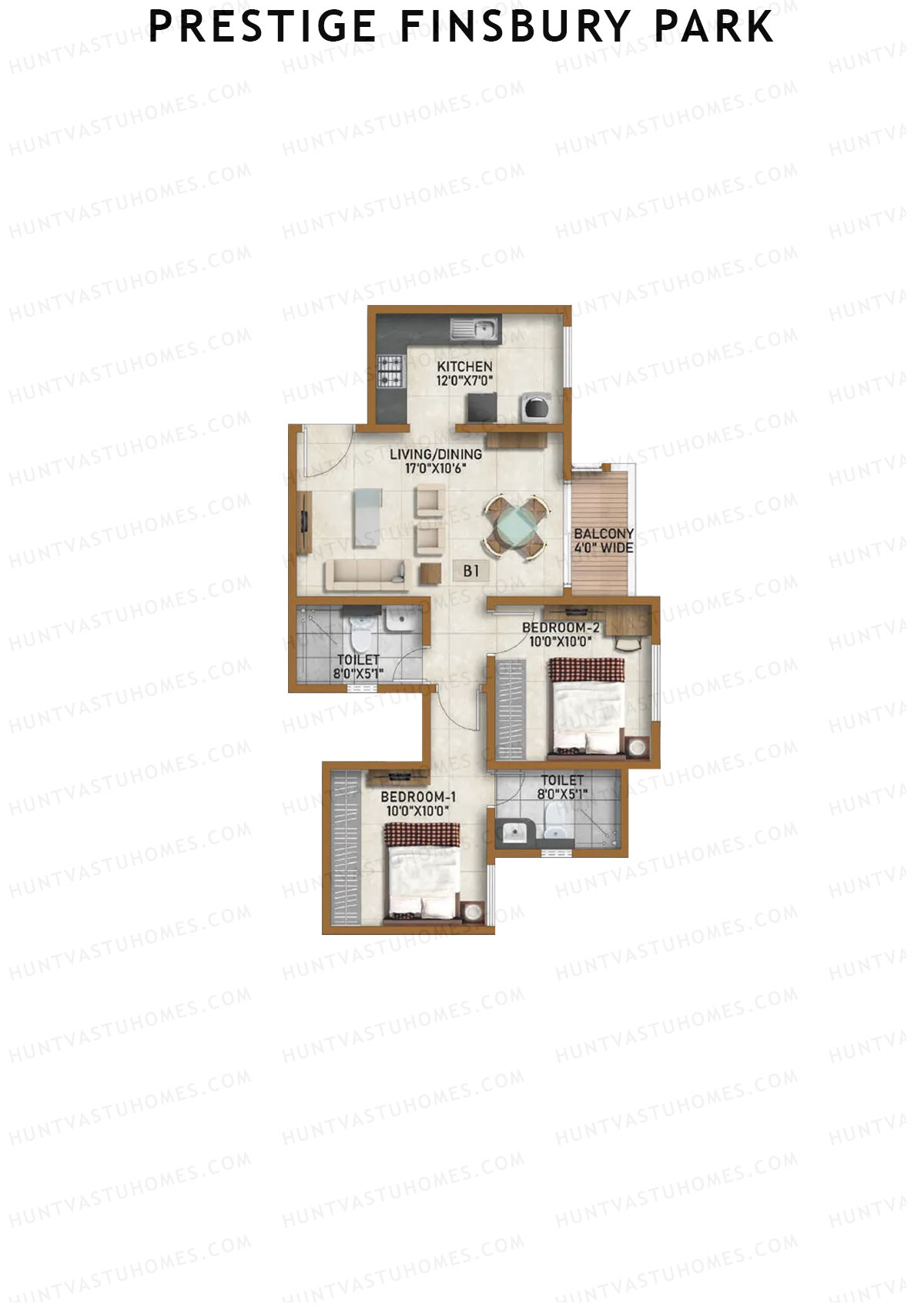 Prestige Finsbury Park Tower 9 Unit 1 (Type B1) Floor Plan