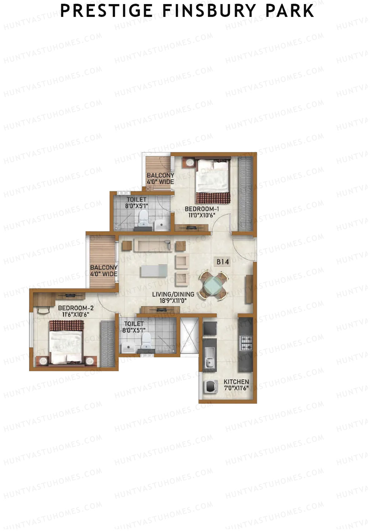 Prestige Finsbury Park Tower 9 Unit 3 (Type B14) Floor Plan