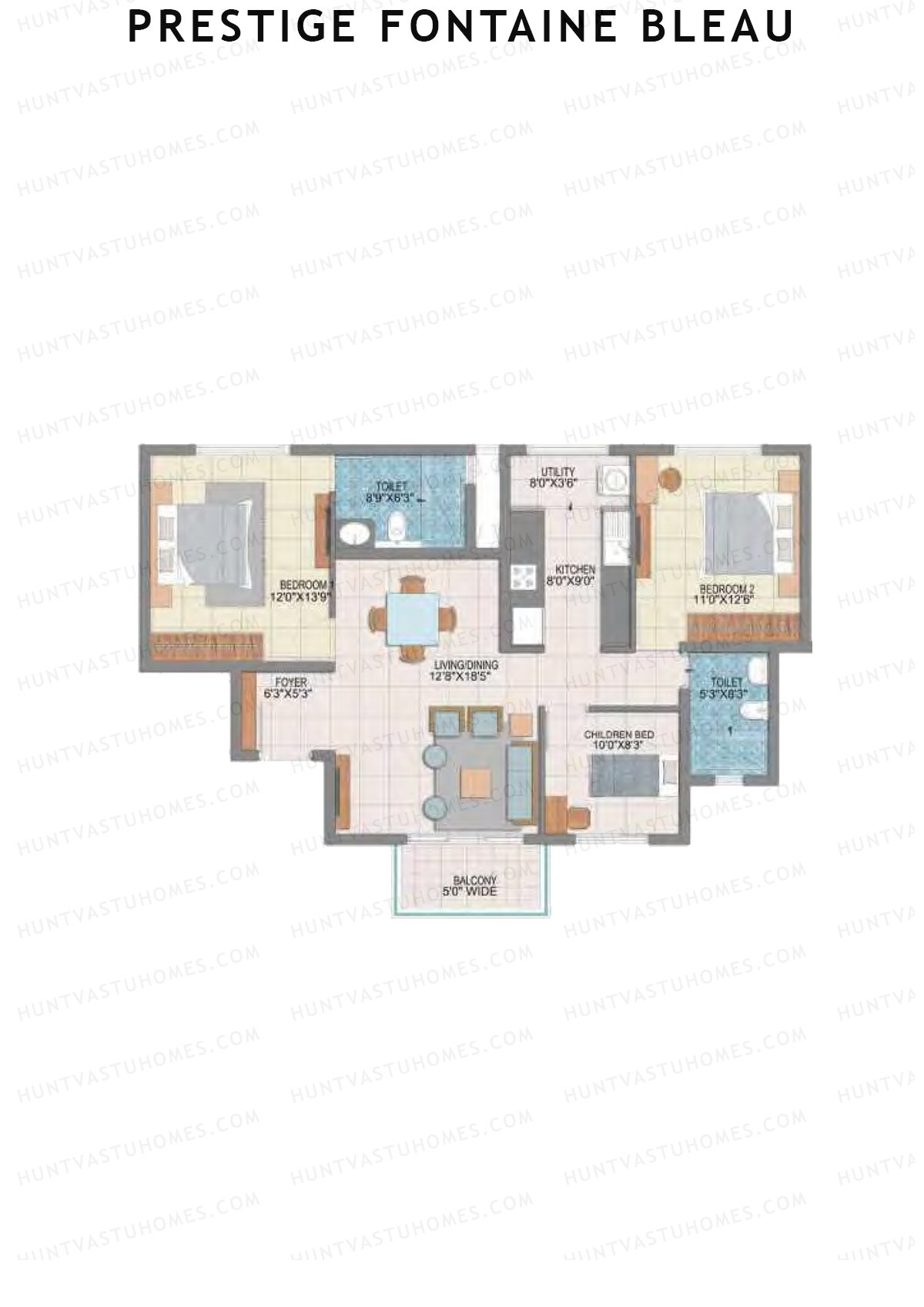 Prestige Fontaine Bleau Tower 1 Unit 1 (Type B) Floor Plan