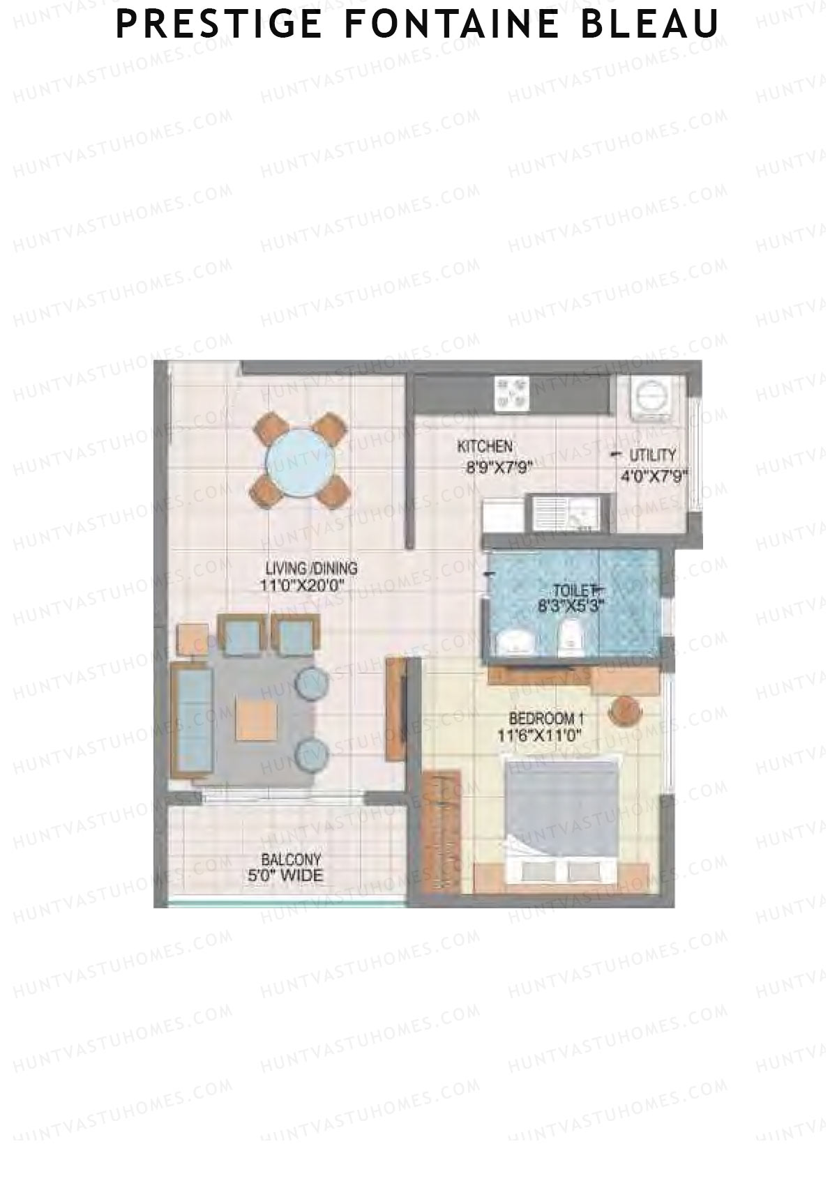 Prestige Fontaine Bleau Tower 2 Unit 2 (Type A1) Floor Plan