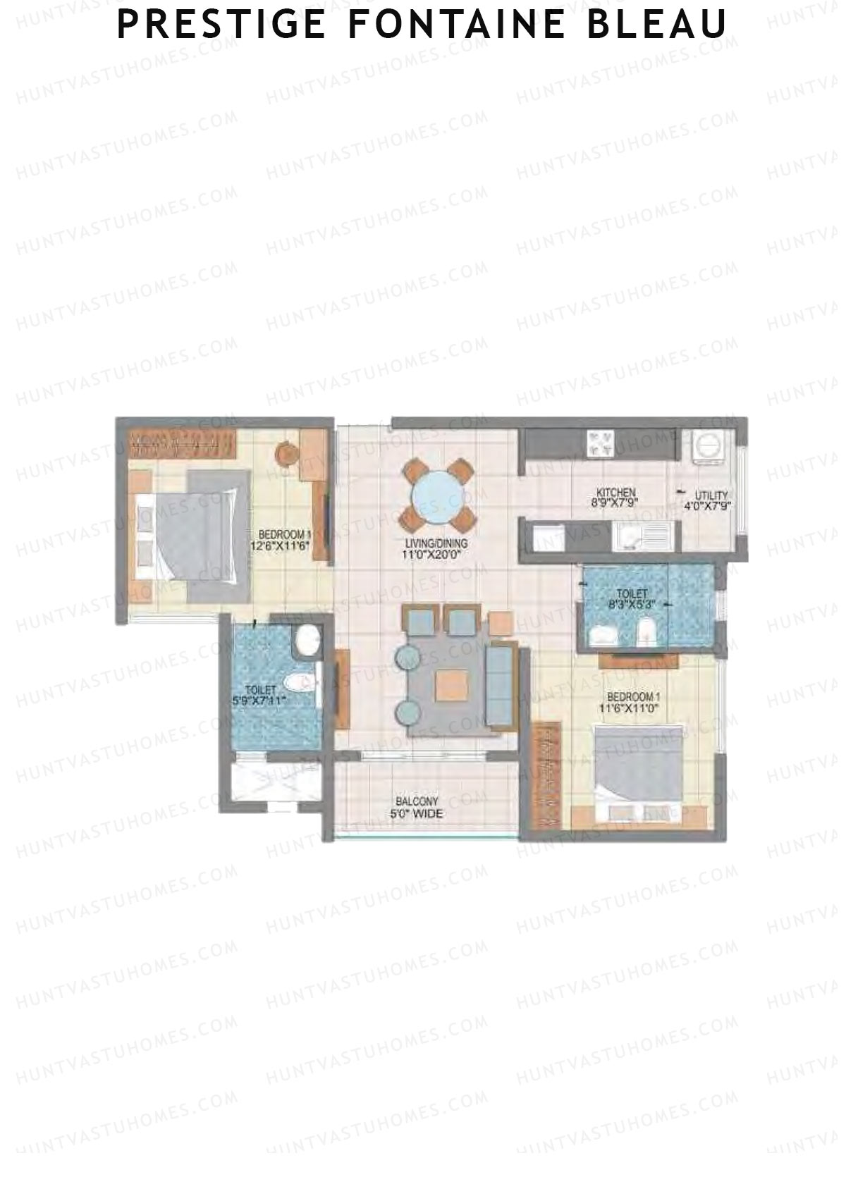 Prestige Fontaine Bleau Tower 2 Unit 2 (Type A) Floor Plan