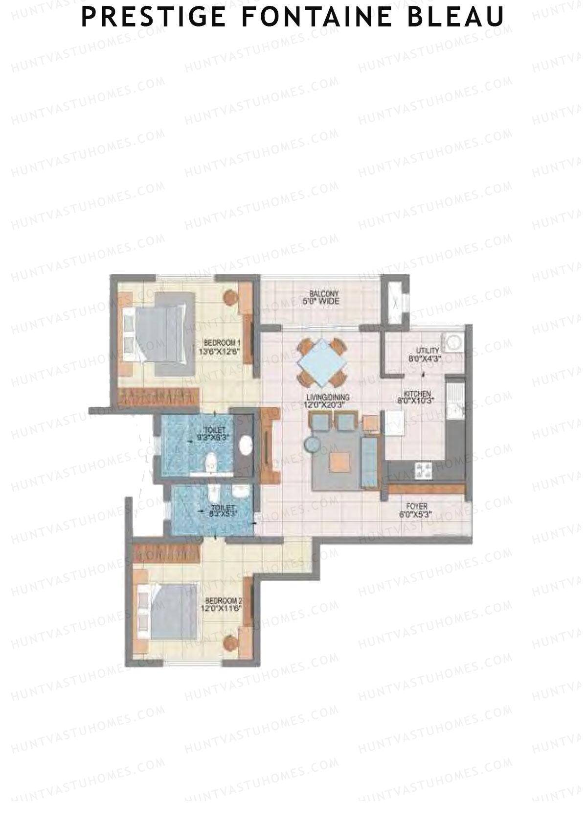 Prestige Fontaine Bleau Tower 2 Unit 3 (Type C1) Floor Plan