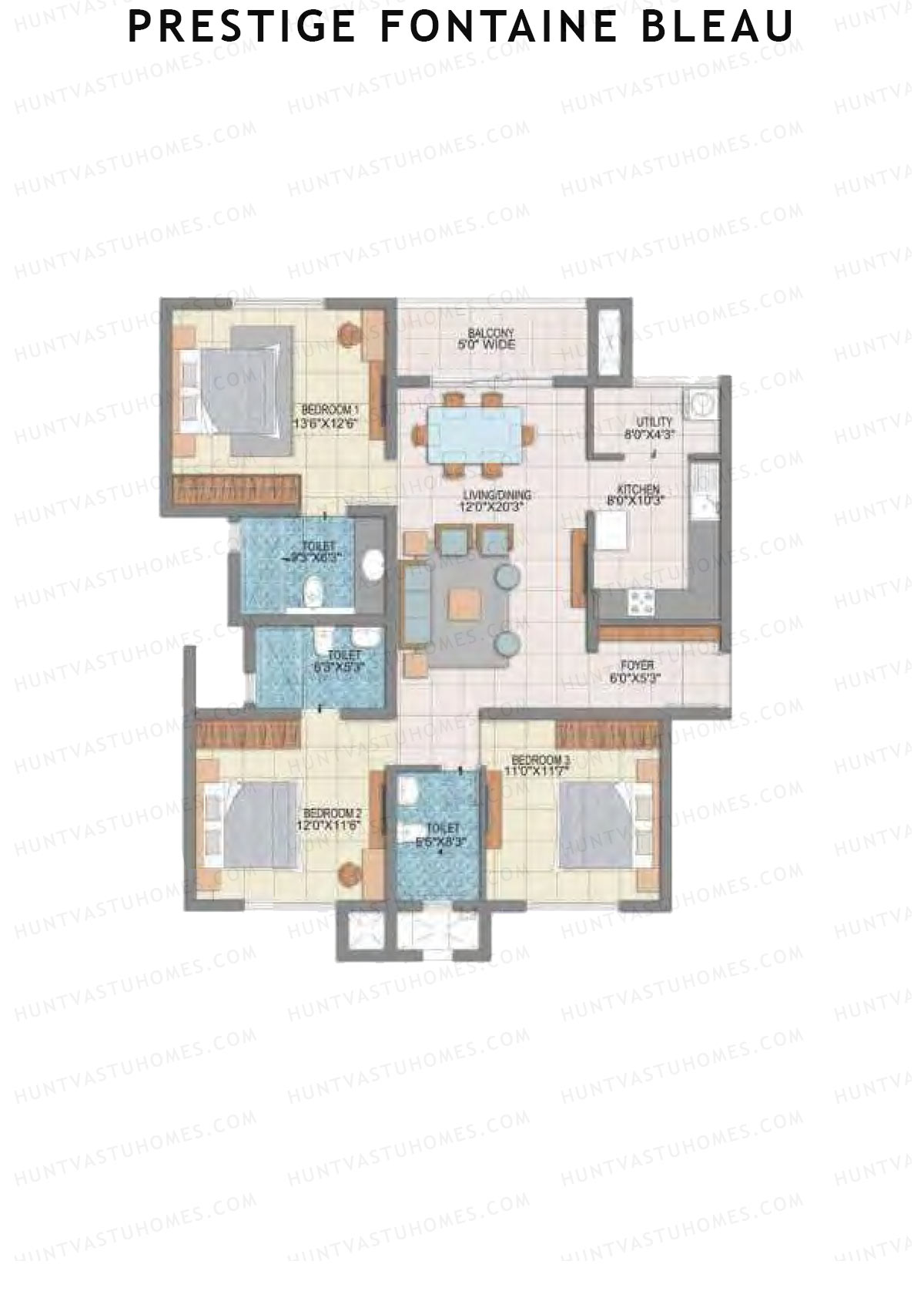 Prestige Fontaine Bleau Tower 2 Unit 3 (Type C) Floor Plan