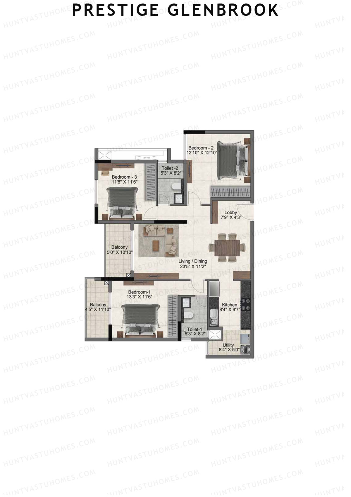 Prestige Glenbrook Tower 1 Unit 10 (Type G) Floor Plan