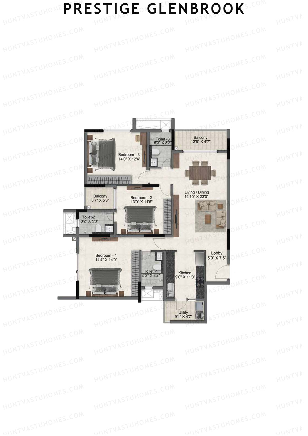 Prestige Glenbrook Tower 1 Unit 12 (Type L) Floor Plan