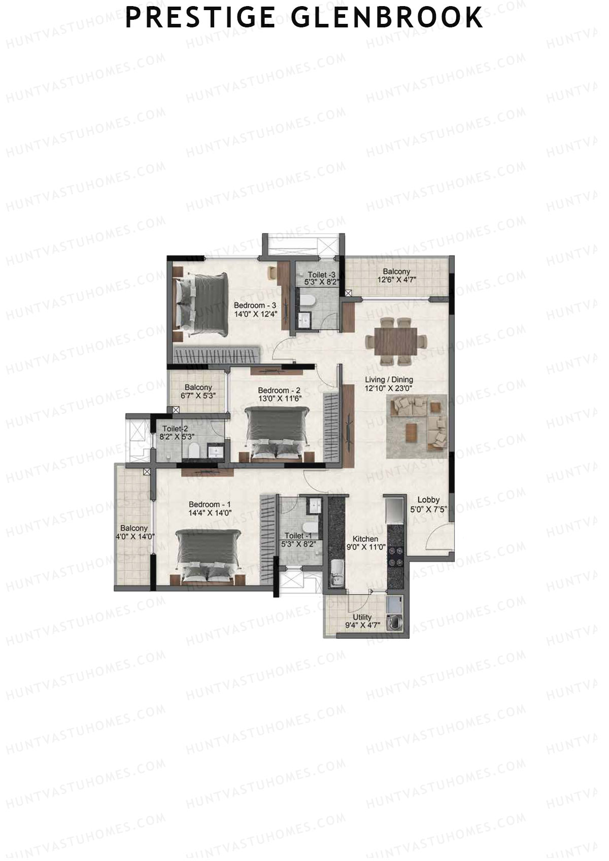 Prestige Glenbrook Tower 1 Unit 12 (Type L) Floor Plan