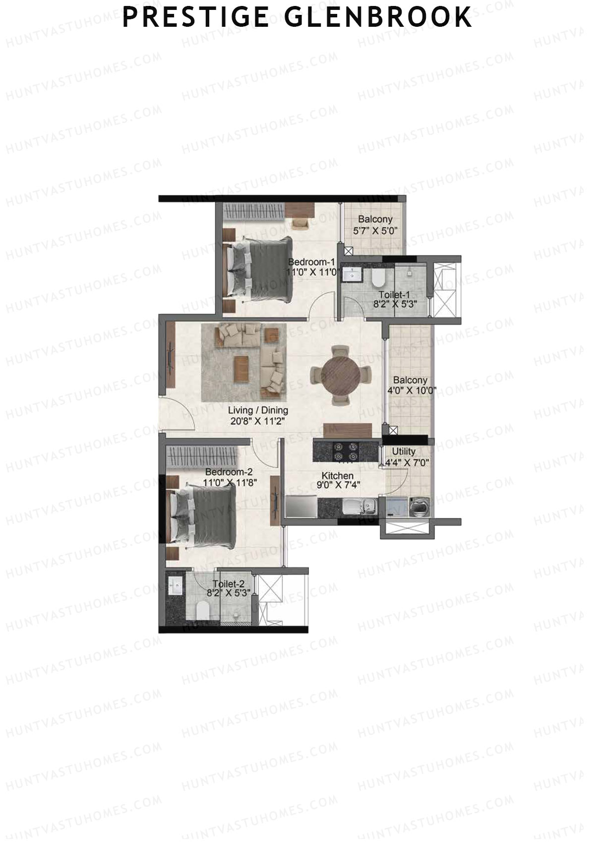 Prestige Glenbrook Tower 1 Unit 2 (Type B) Floor Plan