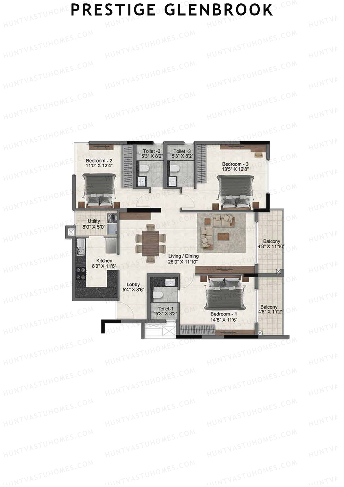 Prestige Glenbrook Tower 1 Unit 5 (Type H) Floor Plan