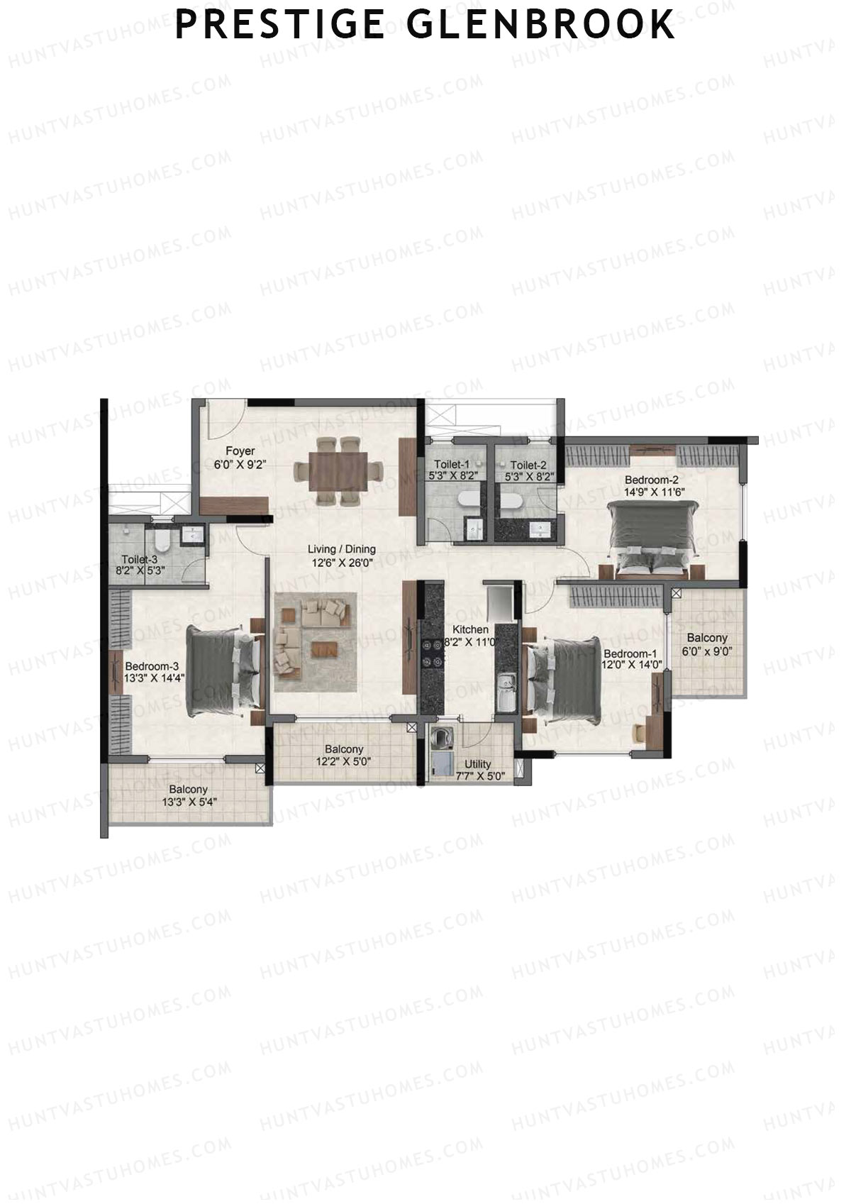 Prestige Glenbrook Tower 1 Unit 6 (Type P) Floor Plan